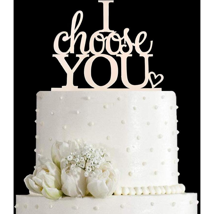 I Choose You Wedding Cake Topper For Wedding/Engagement/Marriage Party Decorations, Mirror Silver Acrylic