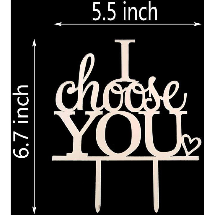 I Choose You Wedding Cake Topper For Wedding/Engagement/Marriage Party Decorations, Mirror Silver Acrylic