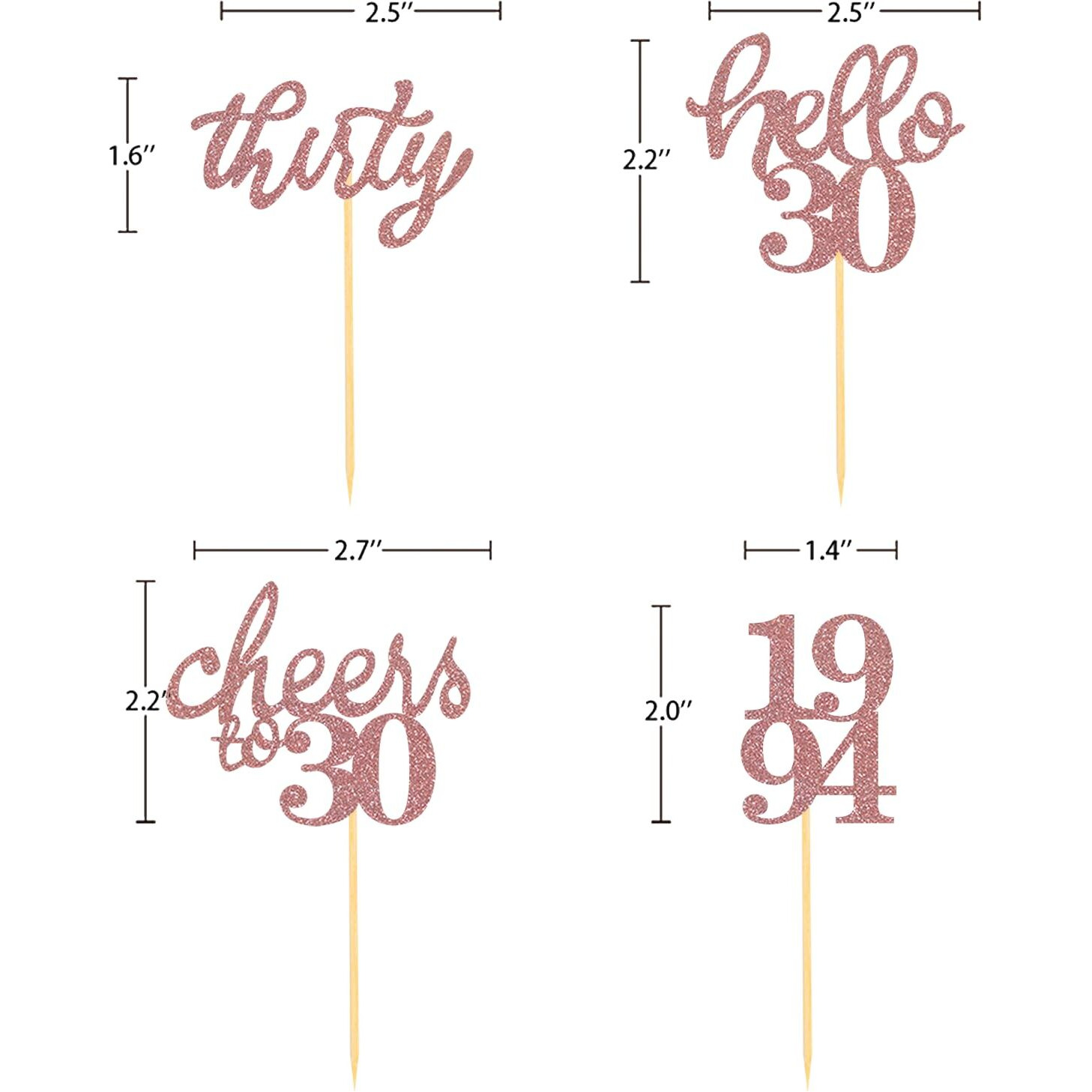 24 Pcs Rose Gold Glitter 30Th Birthday Cupcake Toppers For Celebrating Thirty Years Old Birthday Party Decorations For 30Th Anniversary Party Supplies