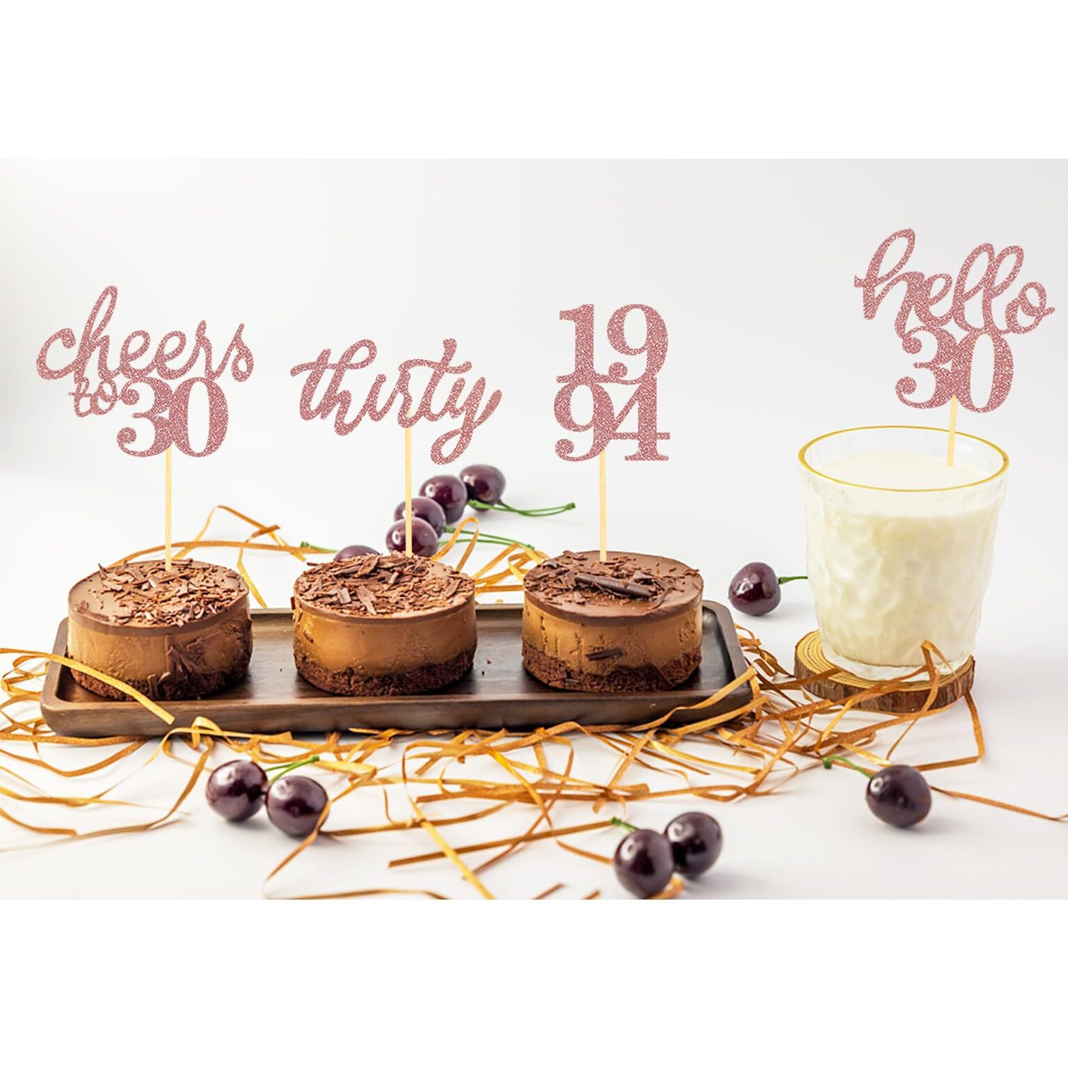 24 Pcs Rose Gold Glitter 30Th Birthday Cupcake Toppers For Celebrating Thirty Years Old Birthday Party Decorations For 30Th Anniversary Party Supplies