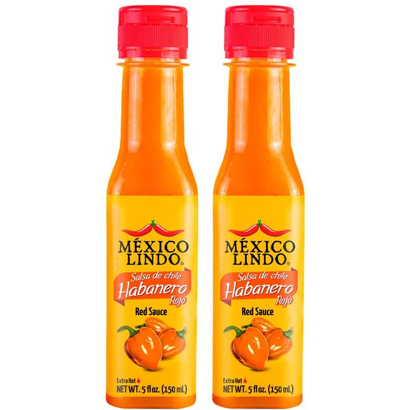 Mexico Lindo Red Habanero Hot Sauce | Real Red Habanero Chili Pepper | 78,200 Scoville Level | Enjoy With Mexican Food, Seafood & Pasta | 4.5 Fl Oz Bottle (Pack Of 2)