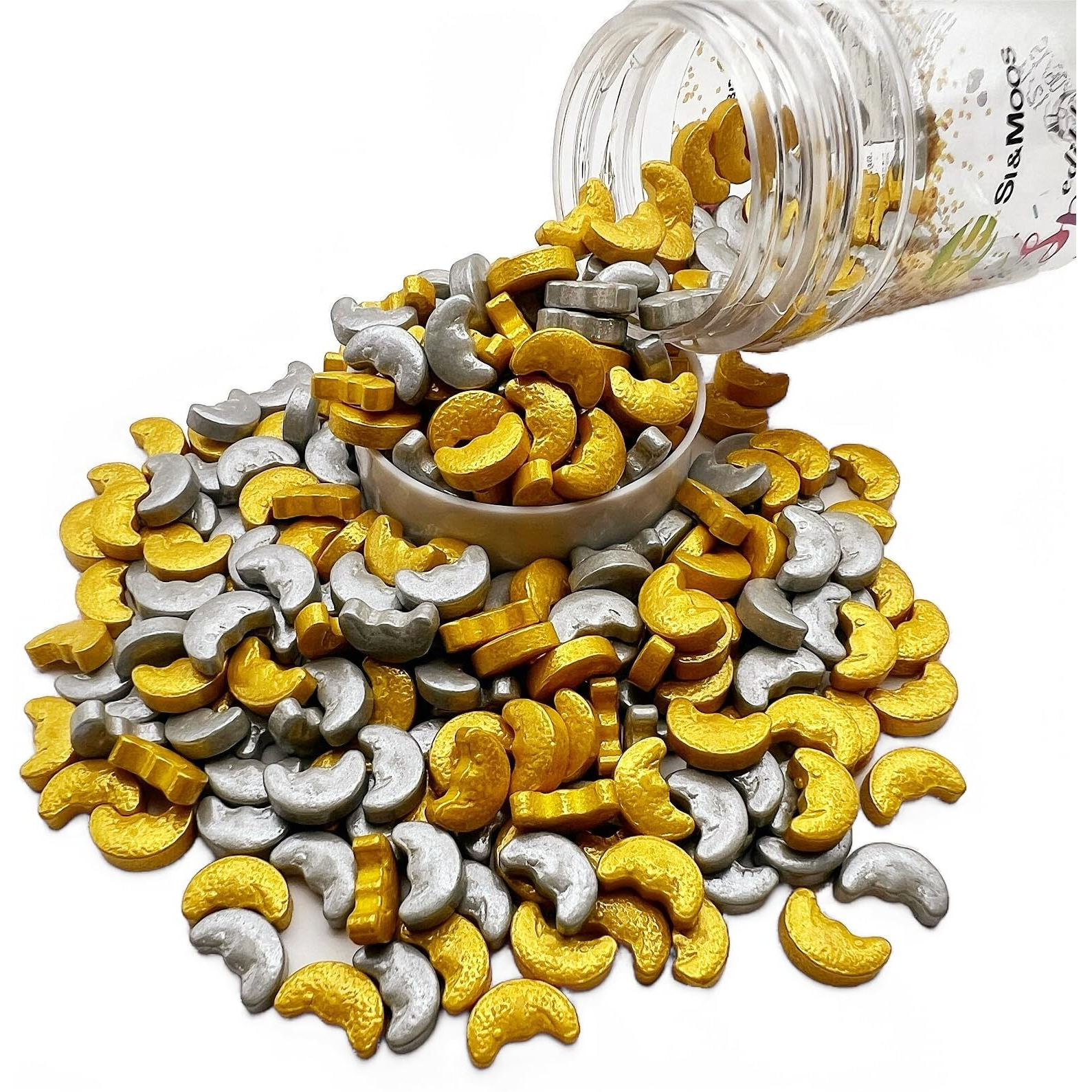 Se Si&Moos Edible Moon Sprinkles Gold And Silver Sprinkles For Cake Decorating Moon Cupcake Sprinkles Silver And Gold Moon Sprinkles For Cake,Cupcake, Ice Cream,Donuts And Lollipops Toppers 3 Oz