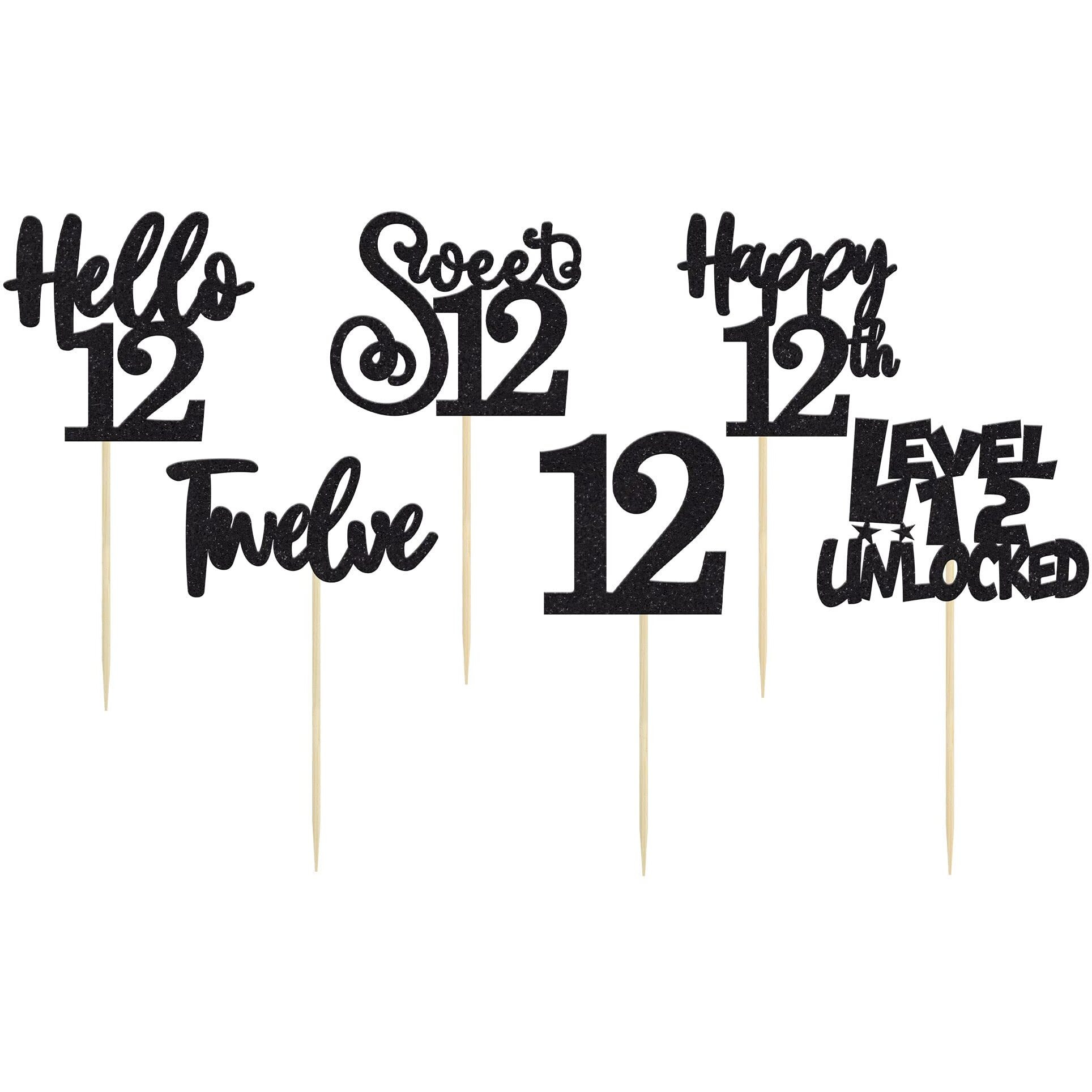36Pcs 12Th Birthday Cupcake Toppers Hello 12 Sweet 12 Twelve Cake Decorations Level 12 Unlocked Birthday Cupcake Picks For 12Th Birthday Party Cake Decorations Supplies Black