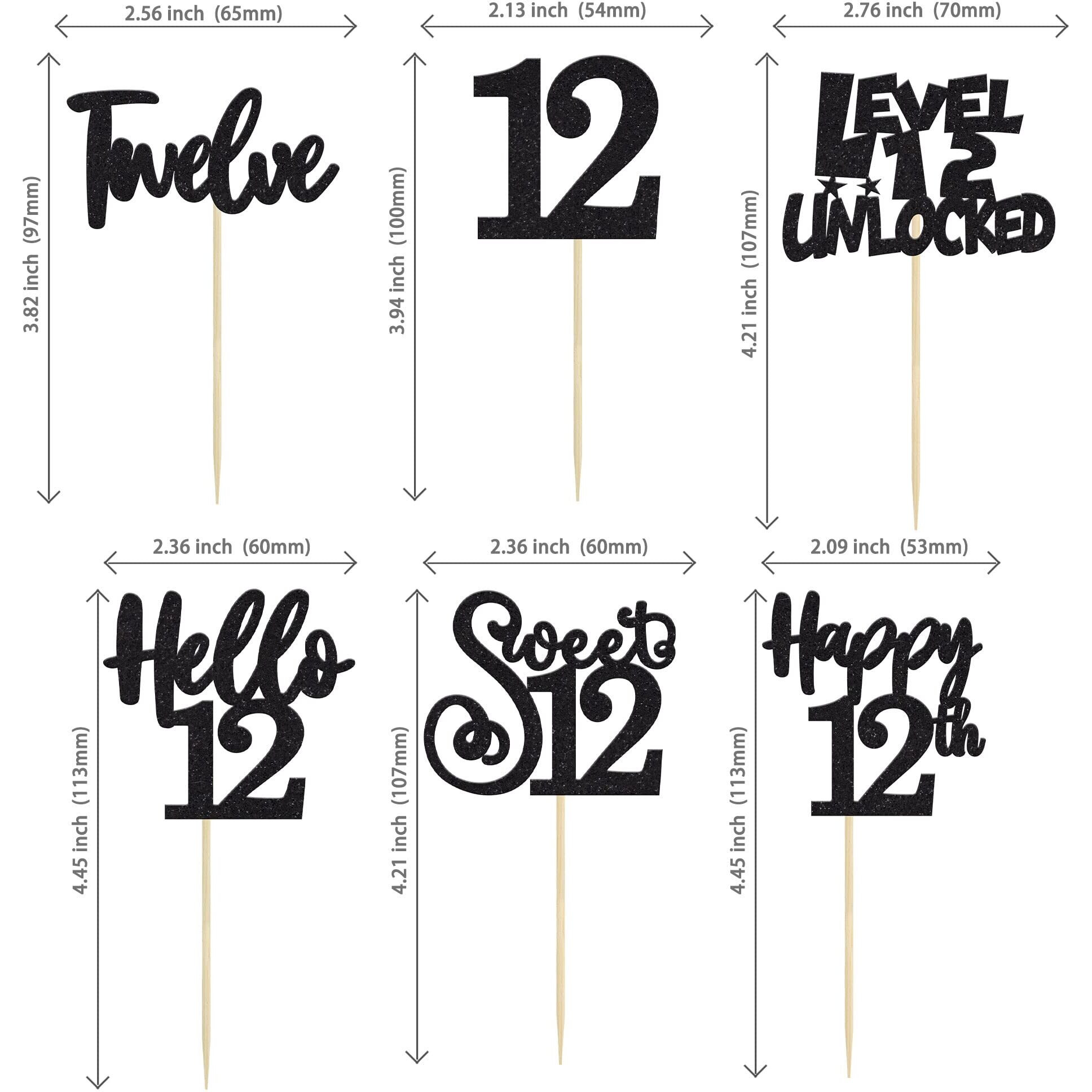 36Pcs 12Th Birthday Cupcake Toppers Hello 12 Sweet 12 Twelve Cake Decorations Level 12 Unlocked Birthday Cupcake Picks For 12Th Birthday Party Cake Decorations Supplies Black