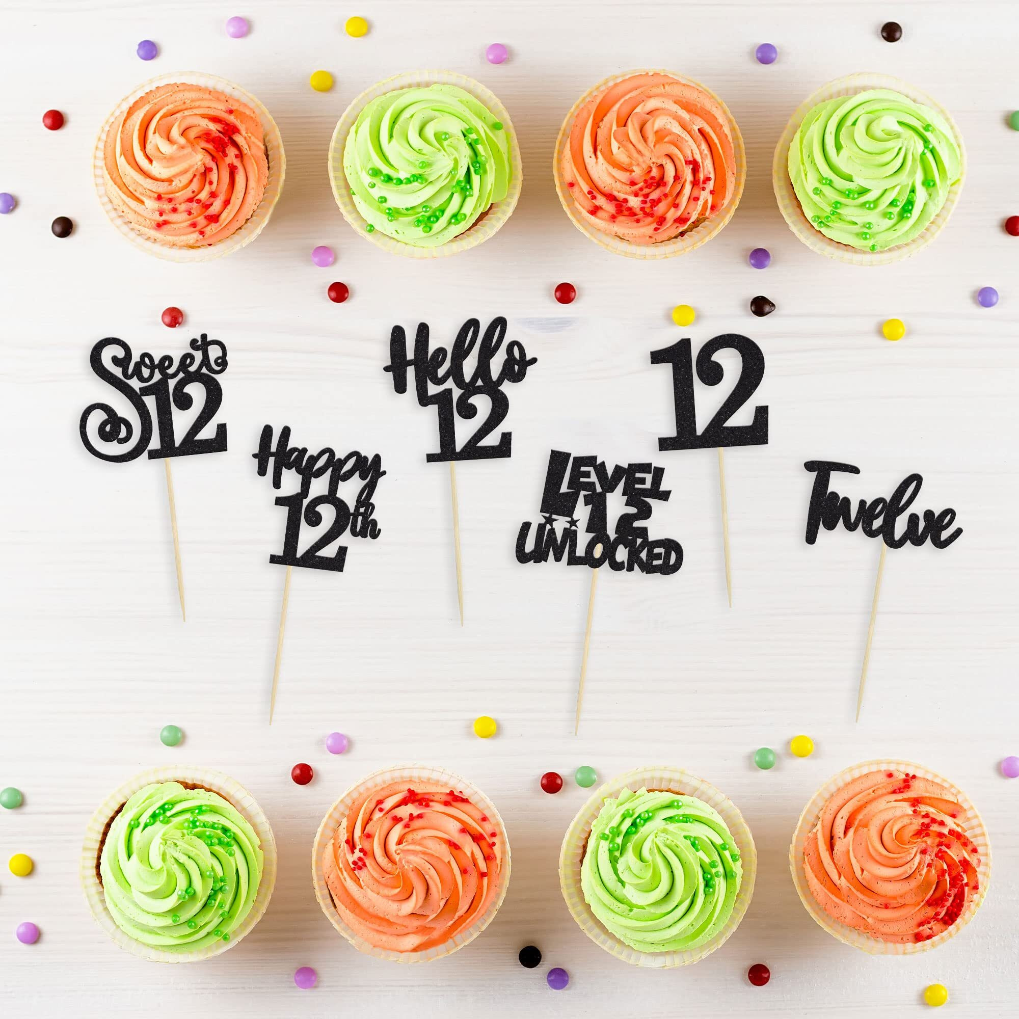 36Pcs 12Th Birthday Cupcake Toppers Hello 12 Sweet 12 Twelve Cake Decorations Level 12 Unlocked Birthday Cupcake Picks For 12Th Birthday Party Cake Decorations Supplies Black