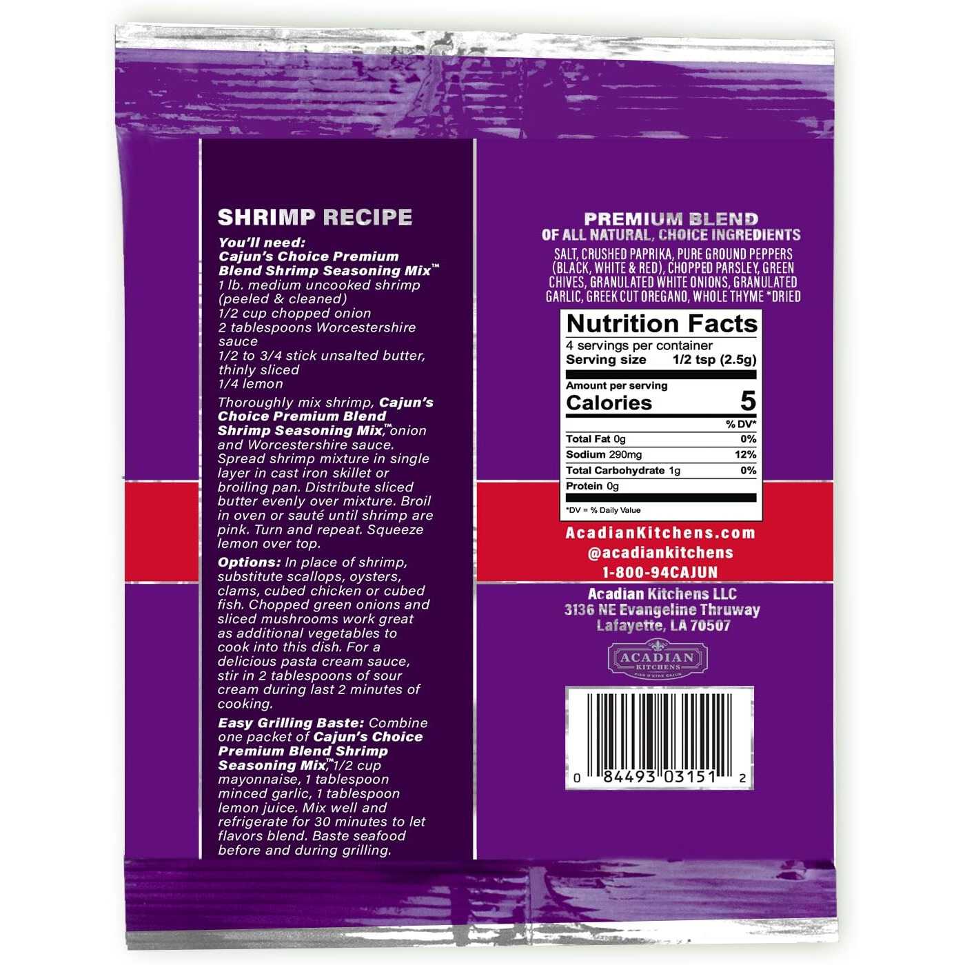 Cajun Shrimp Seasoning Mix .3 Oz Cajun's Choice Louisiana Foods (2 Pack)