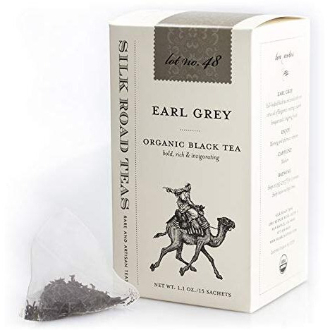 Silk Road Teas Organic Earl Grey Fair Trade Black Tea, Rich & Invigorating Flavors, 15 Non-Gmo Biodegradable Silk Tea Bags