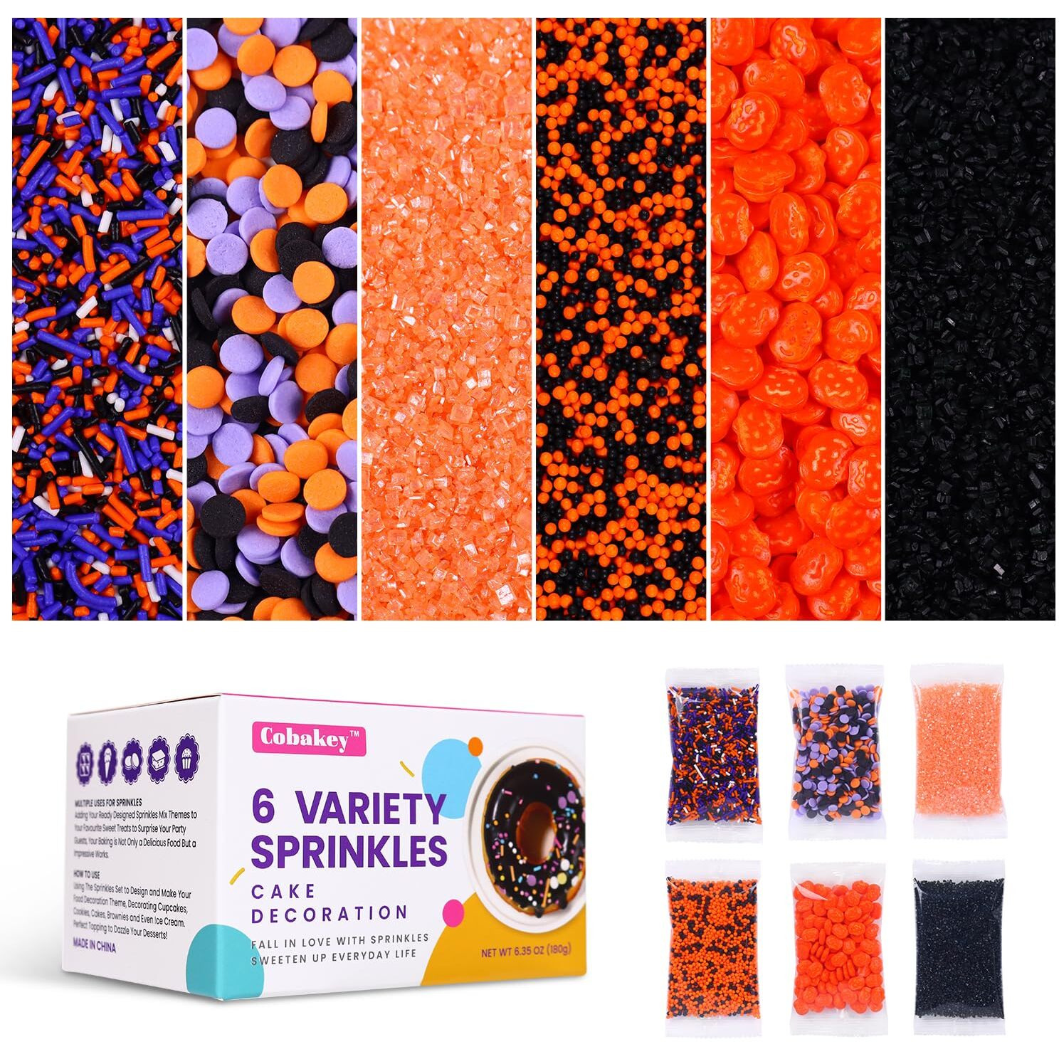Halloween Sprinkles For Cake Decorating Edible Sprinkle Mix Pumpkin Jimmies Orange Sanding Sugar Cake Sprinkles For Baking Cupcake Cookies Ice Cream Topper Party 6.35 Ounces