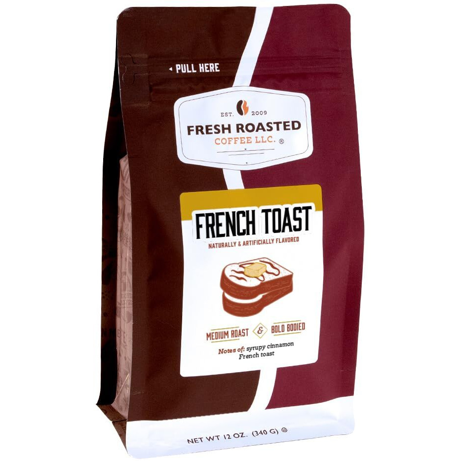Fresh Roasted Coffee, French Toast Flavored Coffee, 12 Oz, Medium Roast, Kosher, Ground