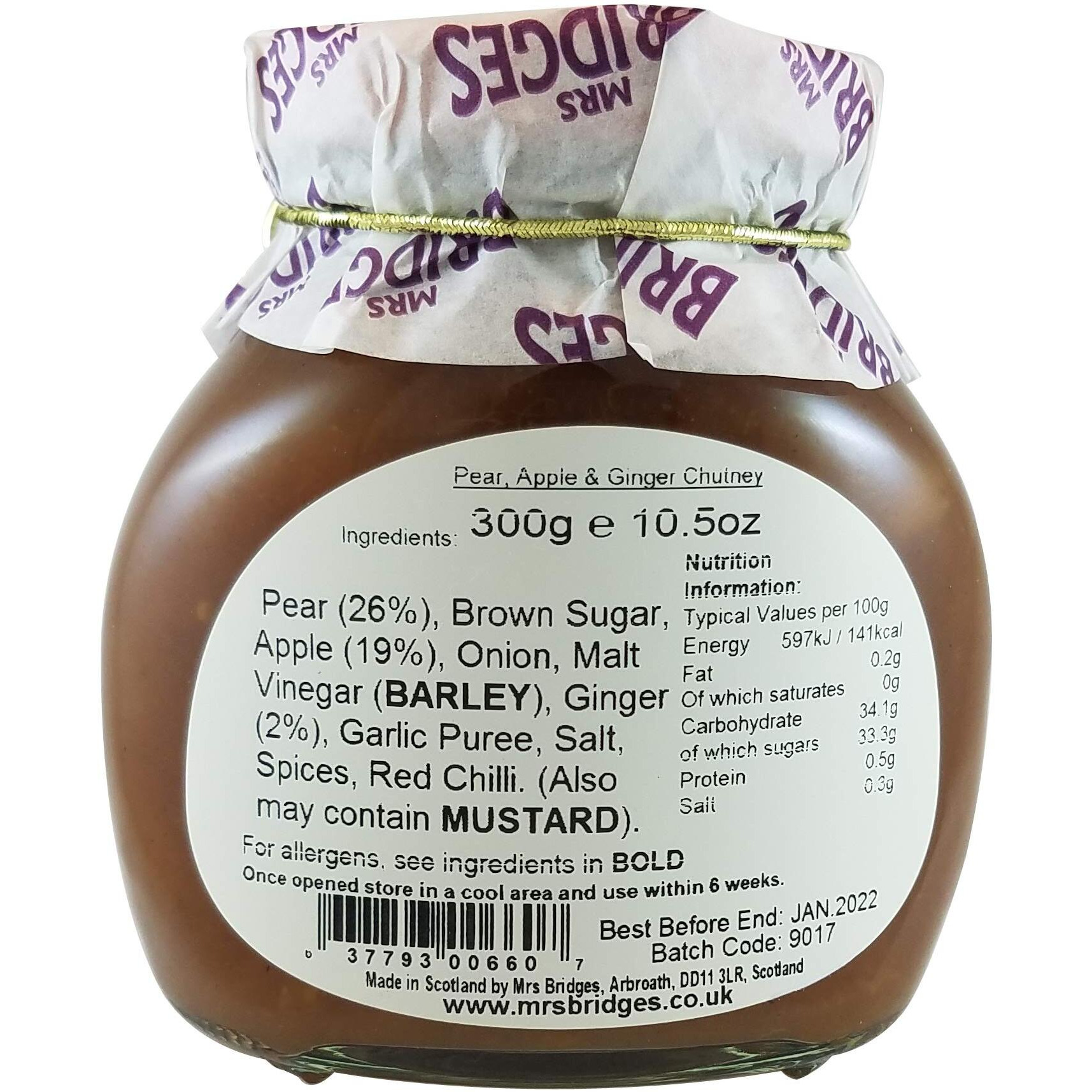 Mrs Bridges Pear, Apple & Ginger Chutney, 10.5 Ounce