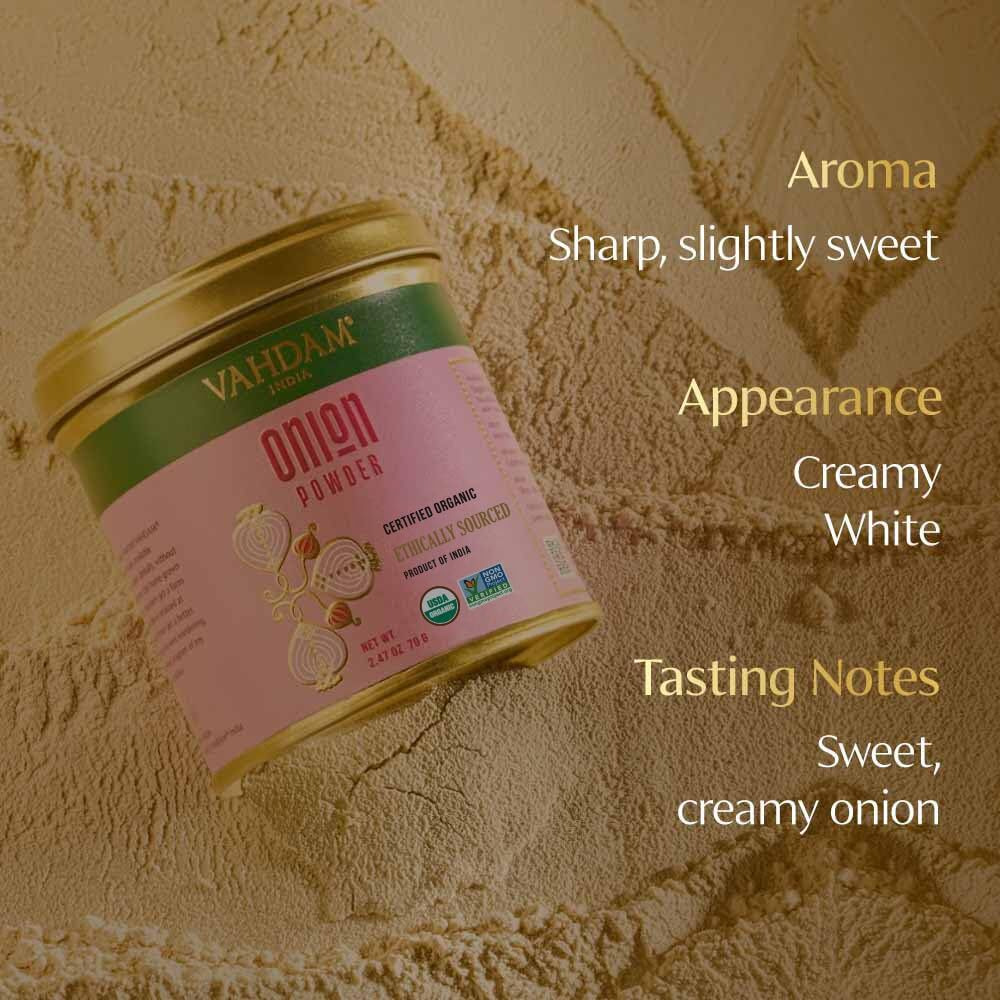 Vahdam, Organic Onion Powder (2.47Oz/70G) Gluten Free, Non Gmo, 100% Raw | Aromatic Spice, Perfect For Seasoning, Cooking | Direct From Source