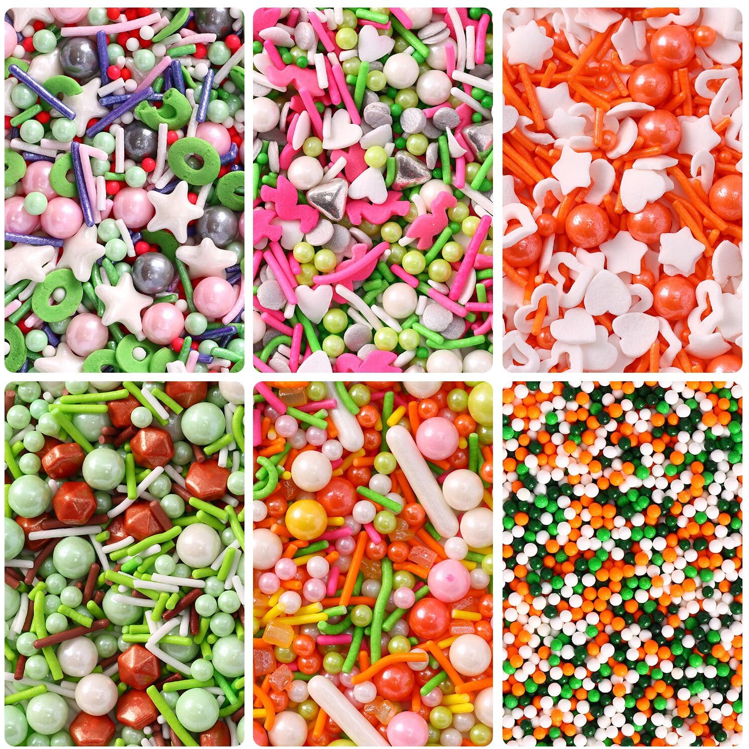 Easter Sprinkles For Cake Decorating, Cupcake, Cookies, Ice Cream Topper, 6 Packs Orange Sprinkles Green Sugar Pearls Candy, Six Of Assorted Sprinkles For Baking, Perfect For Easter Day Party