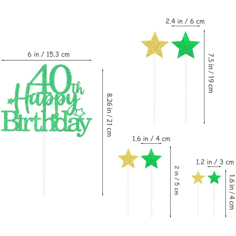 Glittery 40Th Happy Birthday Cake Topper With Star,Personalised 40 Birthday Cake Toppers Party Decorations Party Supplies For Boys Girls Green Gold