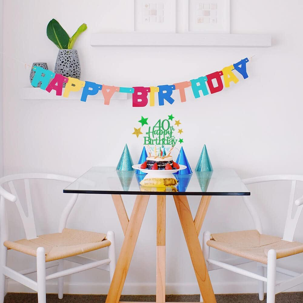 Glittery 40Th Happy Birthday Cake Topper With Star,Personalised 40 Birthday Cake Toppers Party Decorations Party Supplies For Boys Girls Green Gold