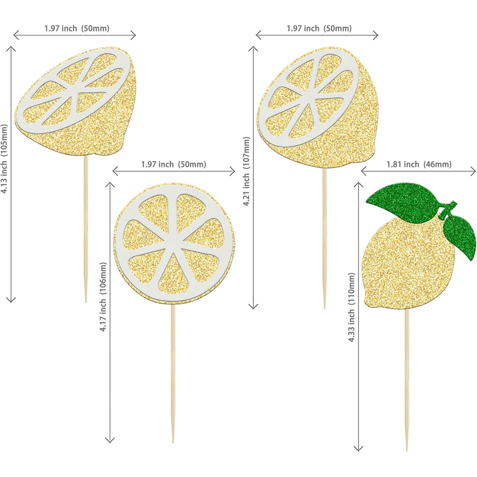 24Pcs Lemon Cupcake Toppers Glitter Flower Ring Fruit Bridal Shower Cupcake Picks For Lemonade Engagament Party Baby Shower Birthday Party Cake Decorations Supplies