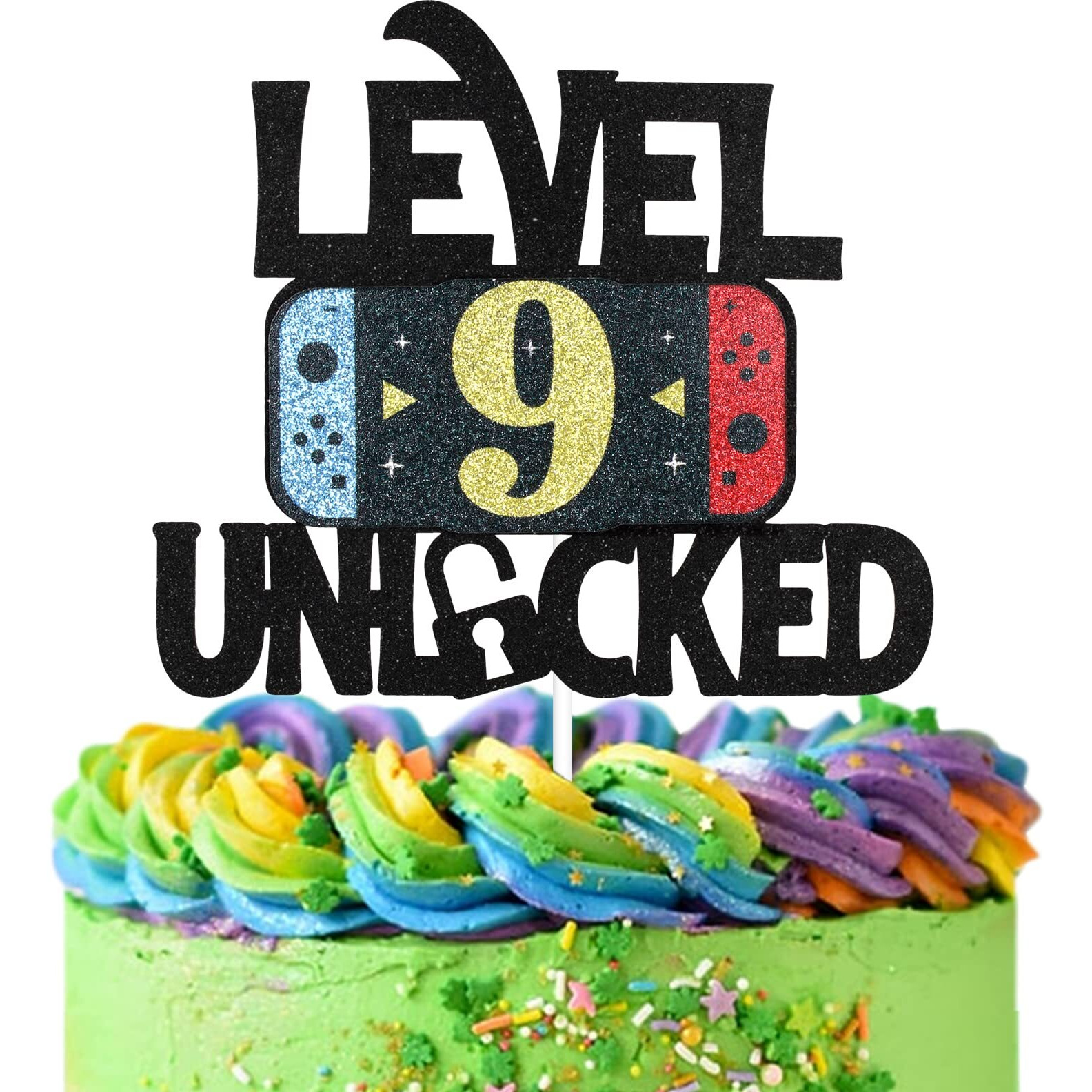 Level 9 Unlocked Game Birthday Cake Topper - Video Game Boy's 9Th Birthday Game On Party Cake Supplies - Gaming Level Up Winner Party Decoration