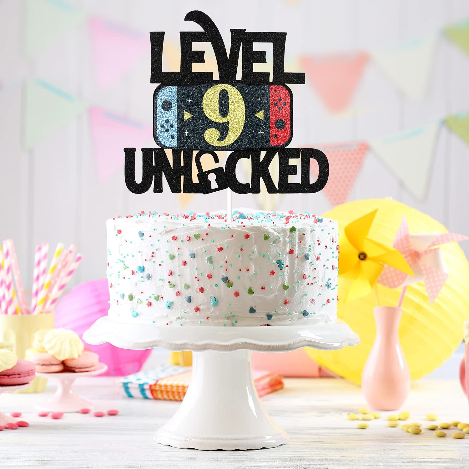 Level 9 Unlocked Game Birthday Cake Topper - Video Game Boy's 9Th Birthday Game On Party Cake Supplies - Gaming Level Up Winner Party Decoration