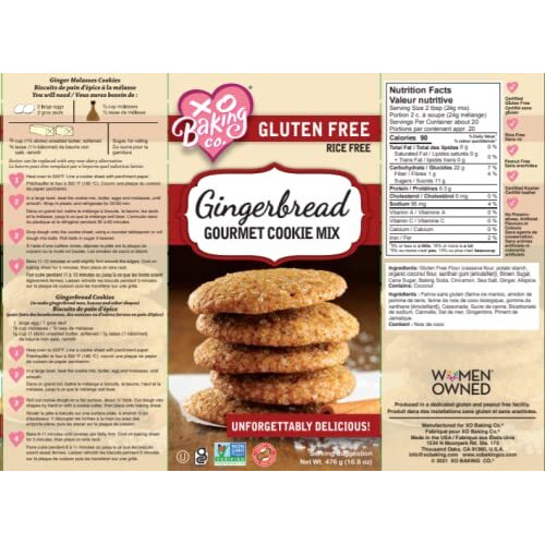 Xo Baking Co. Gluten Free Gingerbread Gourmet Cookie Mix Non-Gmo Kosher Rice Free Dairy Free Soy Free Peanut Free No Preservatives No Artificial Flavors Or Colors, 16.8Oz