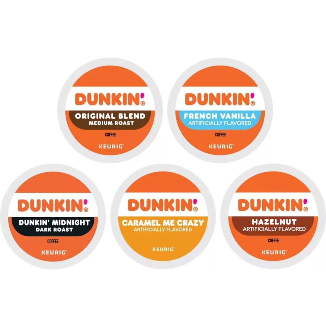 Variety Pack Sampler Of Dunkin Donuts K-Cups Coffee Pods-Original, Dark, Caramel, Hazelnut & French Vanilla Coffee-For Keurig Brewers- (24 Count)