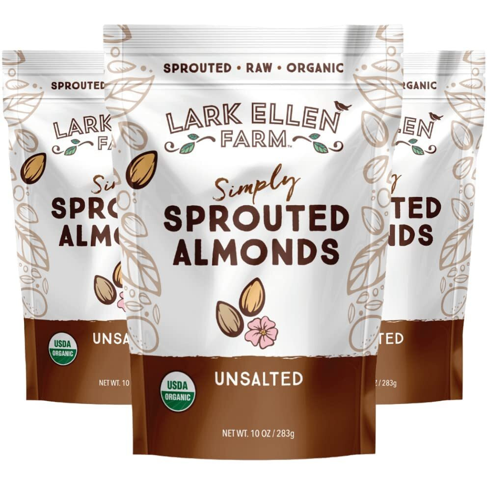Lark Ellen Farm Raw Almonds, Sprouted Unsalted, Steam Pasteurized, Certified Usda Organic, Gluten-Free Whole Shelled California Premium Nuts (10 Oz, 3 Pack)