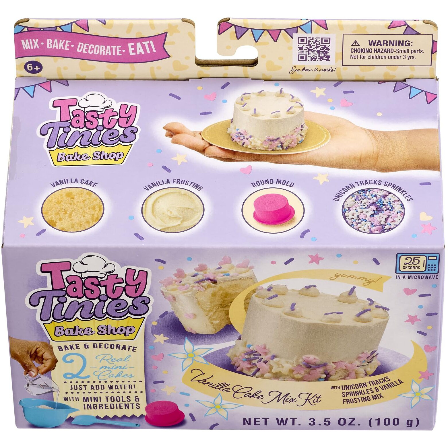 Goliath Tasty Tinies Bake Shop Vanilla Cake Mix Kit With Unicorn Tracks Sprinkles & Vanilla Frosting Mix | Bake & Decorate 2 Real Mini Cakes | Includes Mini Tools & Ingredients | Ages 6+