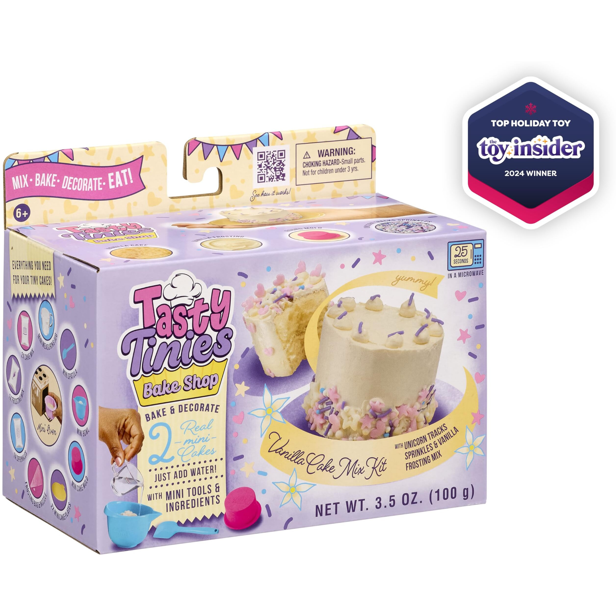 Goliath Tasty Tinies Bake Shop Vanilla Cake Mix Kit With Unicorn Tracks Sprinkles & Vanilla Frosting Mix | Bake & Decorate 2 Real Mini Cakes | Includes Mini Tools & Ingredients | Ages 6+