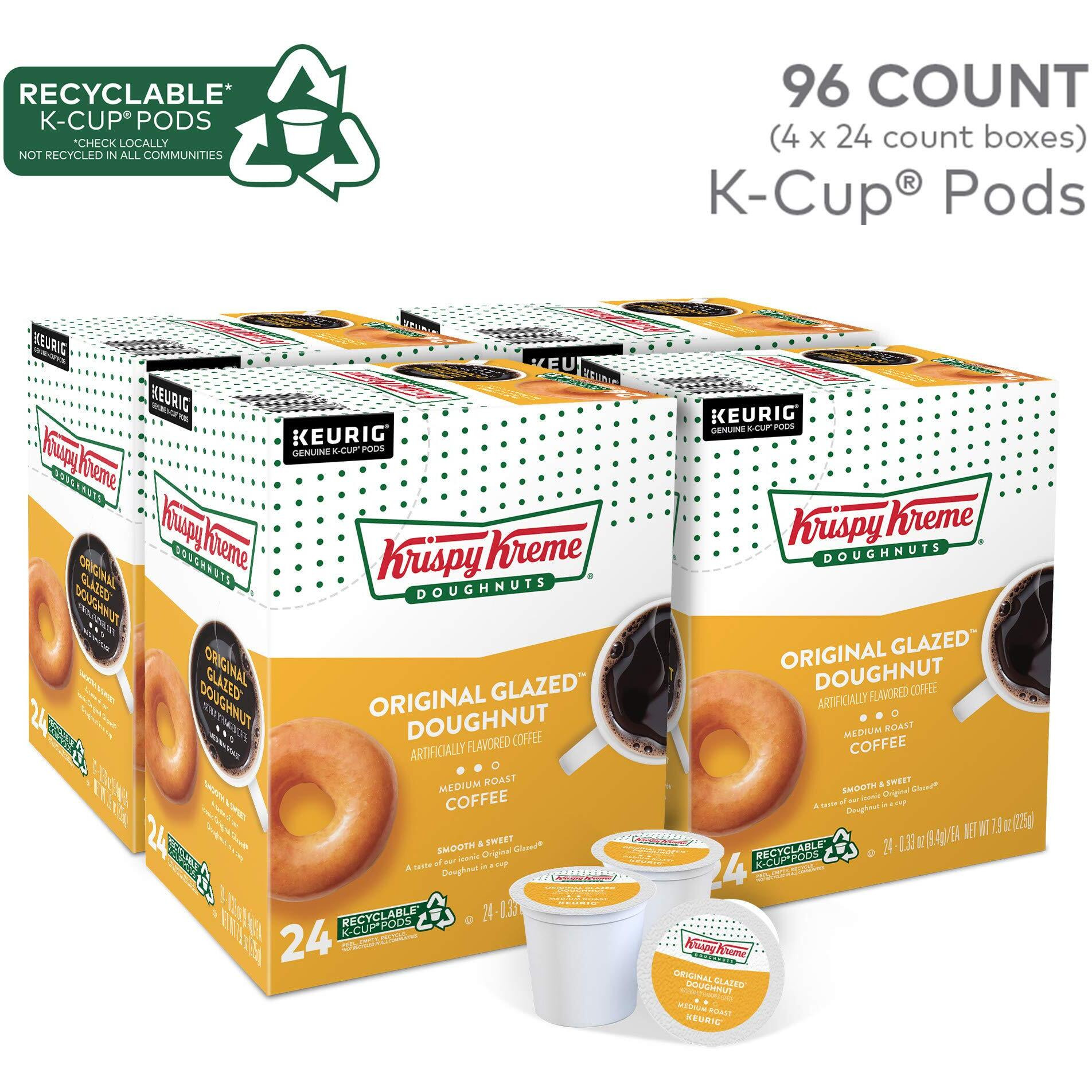 Krispy Kreme Doughnuts, Original Glazed Doughnut, Keurig Single Serve K-Cup Pods, Medium Roast Coffee, 96 Count (4 Packs Of 24)