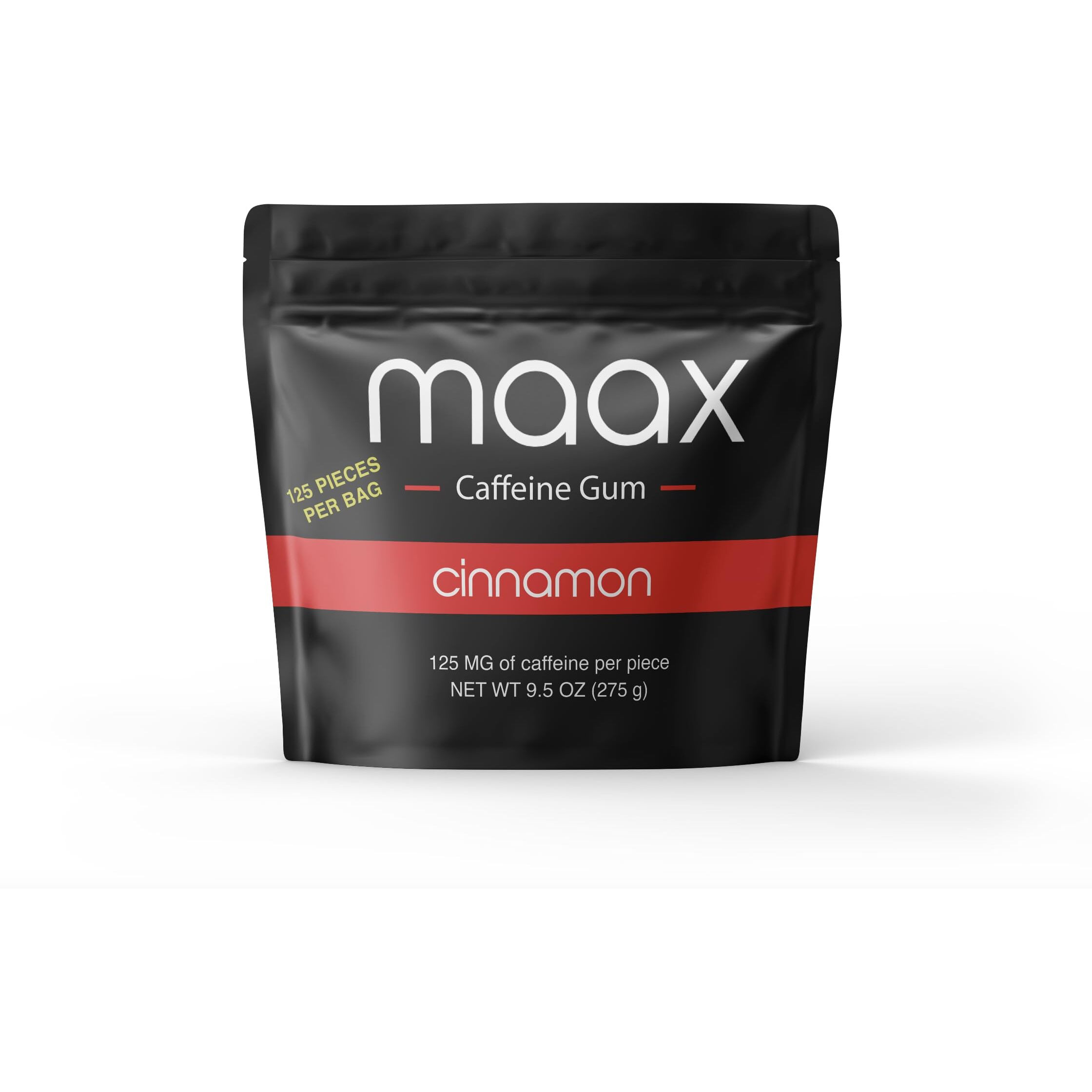 Maax Caffeine Energy Gum | 125Mg Of Caffeine Per Piece | Cinnamon | 125 Total Pieces Per Bag | Focus Supplement