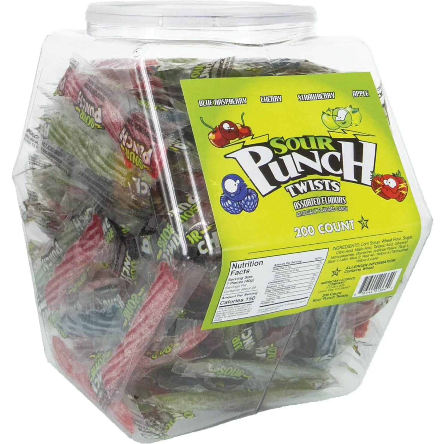Sour Punch Twists Straw Twists Bulk Pack | 200 Individually Wrapped Candy Sticks In Reusable Plastic Tub | Chewy Sour Candy Variety Pack In 4 Assorted Flavors, Assorted,Blue