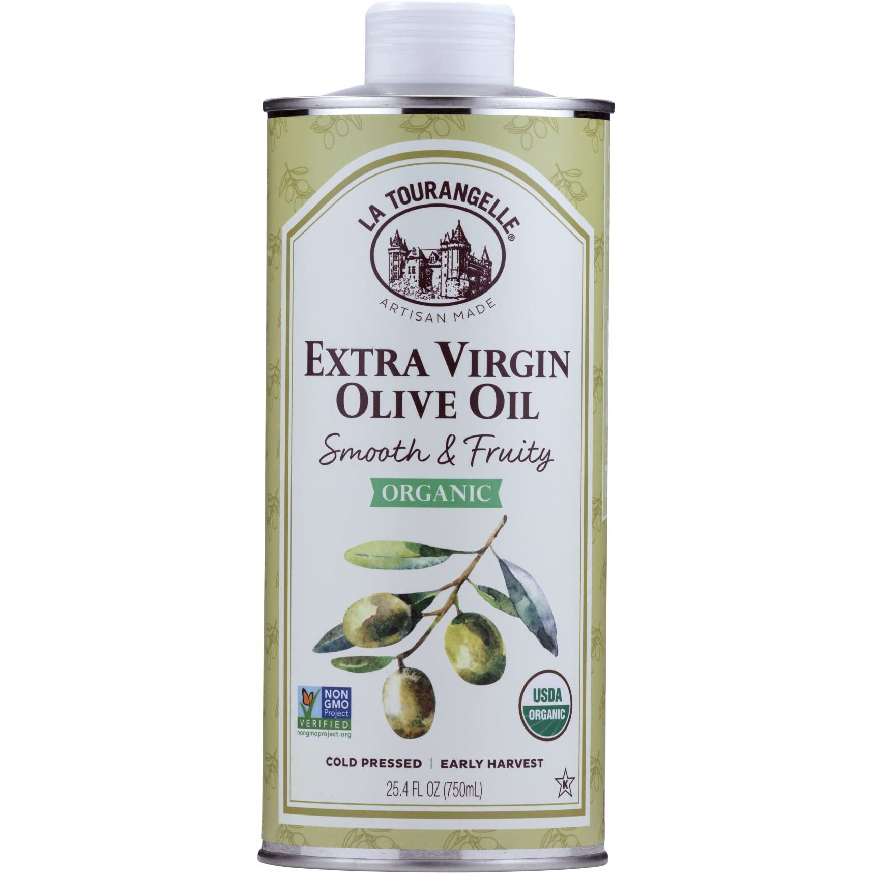 La Tourangelle, Organic Extra Virgin Olive Oil, Cold-Pressed, Smooth & Fruity, Early Harvest For High Antioxidants From Spain, 25.4 Fl Oz