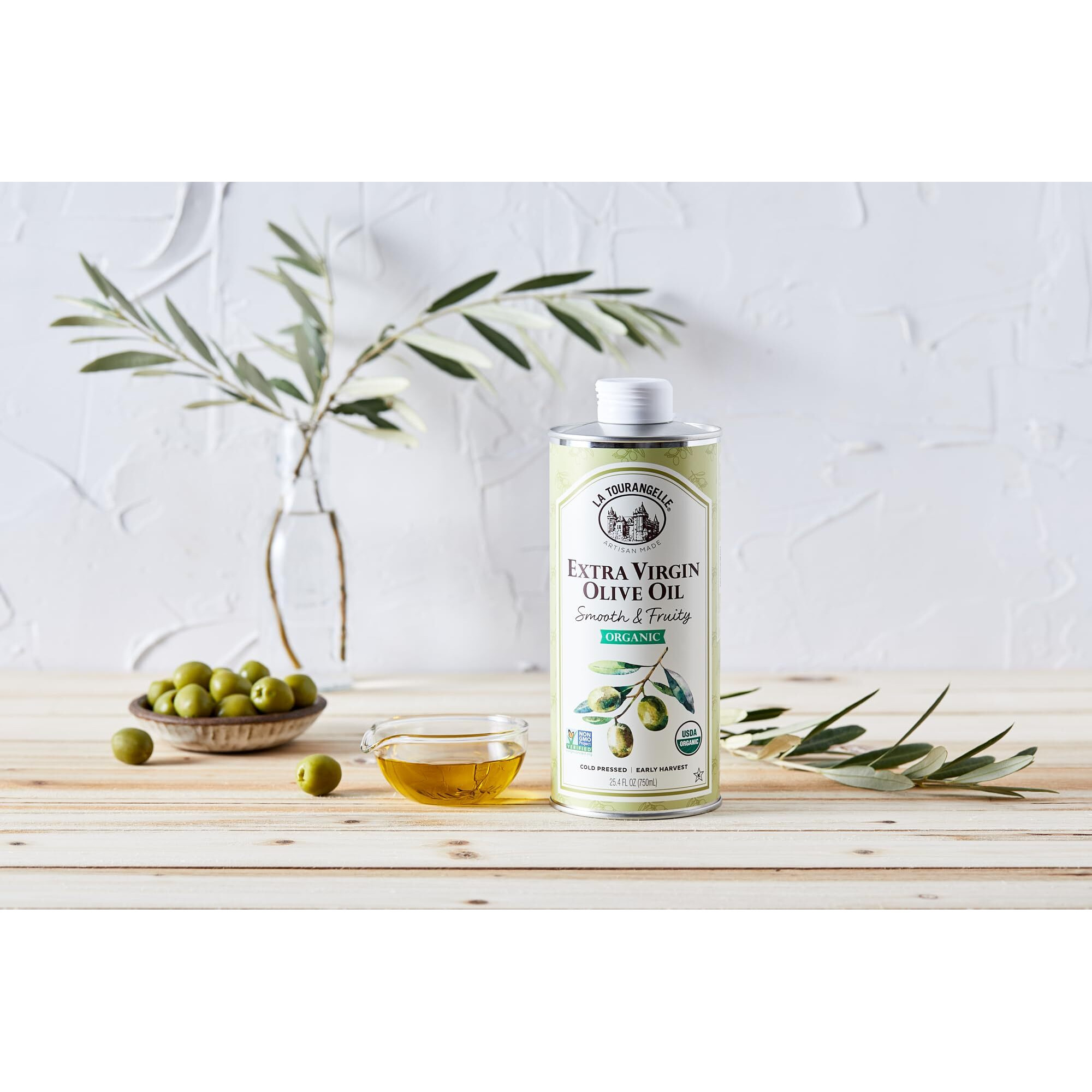 La Tourangelle, Organic Extra Virgin Olive Oil, Cold-Pressed, Smooth & Fruity, Early Harvest For High Antioxidants From Spain, 25.4 Fl Oz