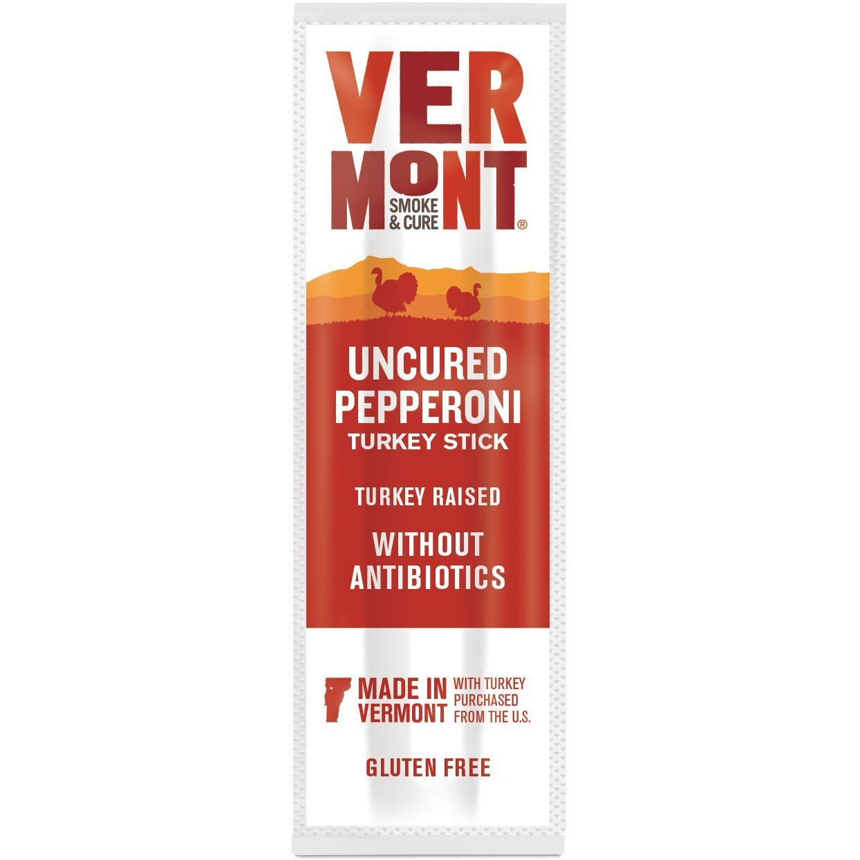 Vermont Uncured Pepperoni 0.5 Ounce Turkey Sticks, 6 Count Per Pack - 8 Per Case.8
