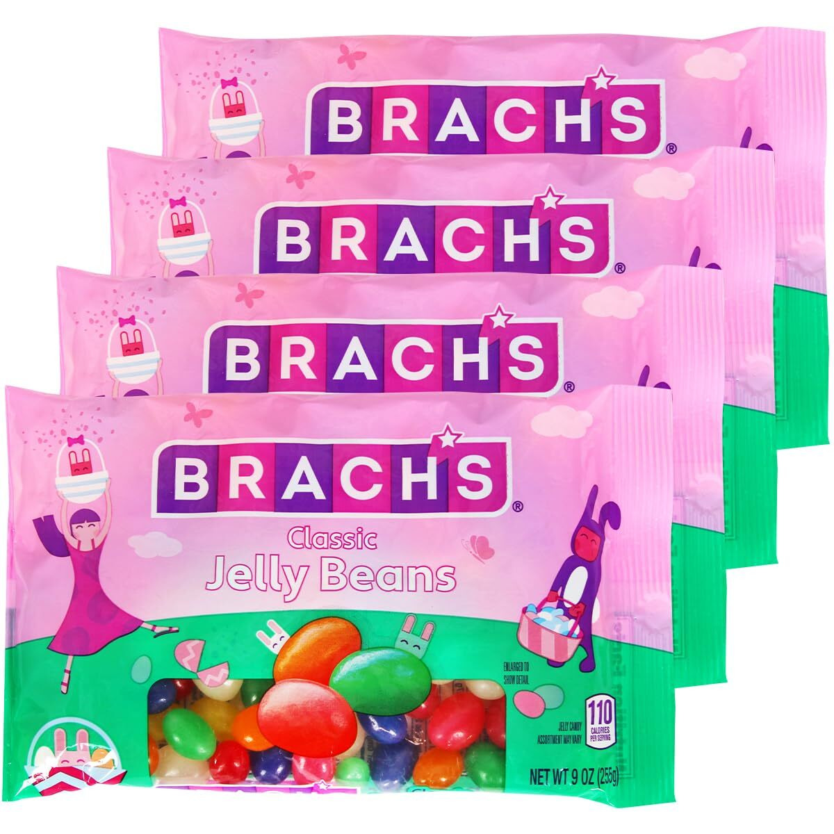 Brachsjelly Beans Candy Assorted Tantalizing Flavors For Kids And Adults, Individually Wrapped Colorful Vibrant Candy Jelly Beans For Treats, And Events, 4-Pack, 9Oz