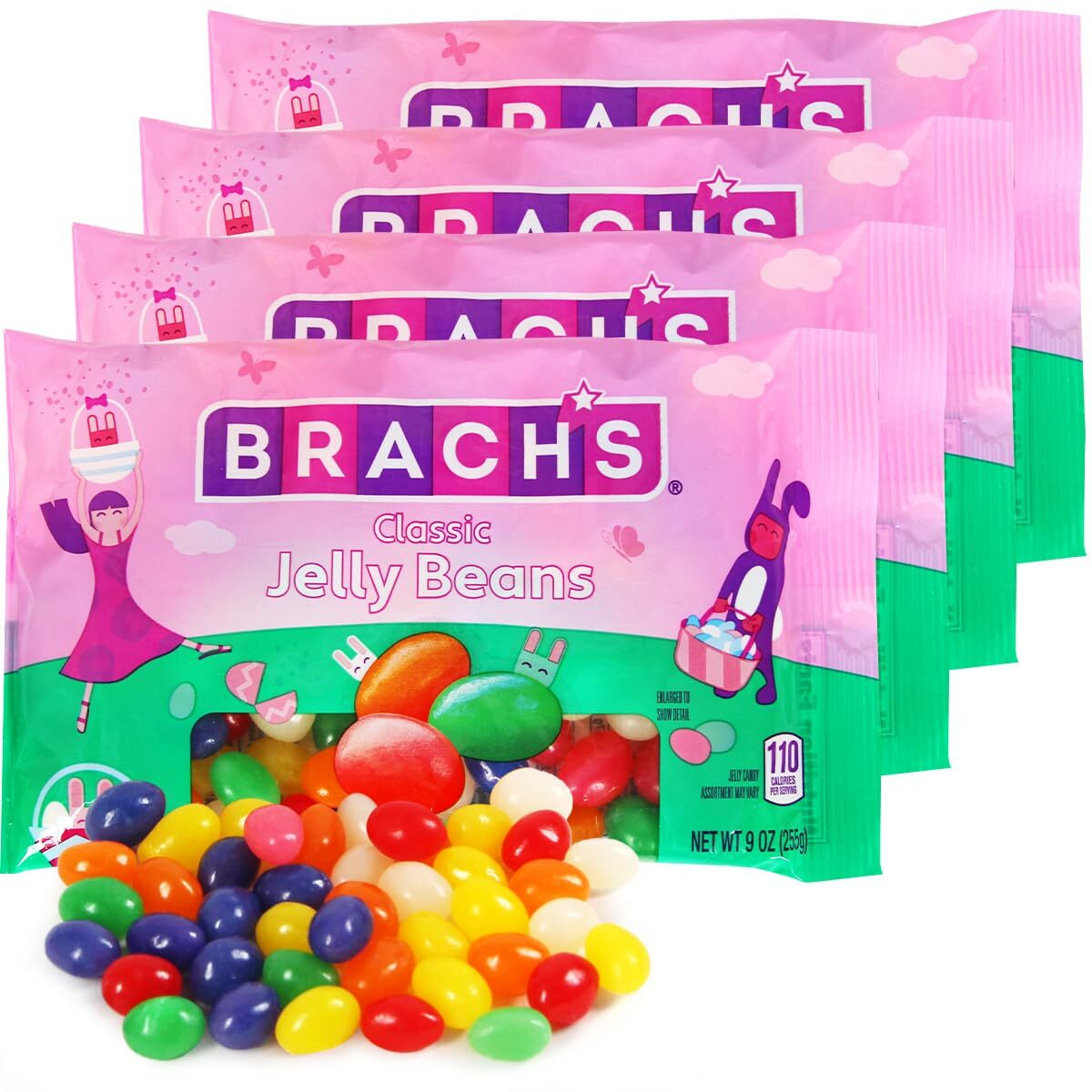 Brachsjelly Beans Candy Assorted Tantalizing Flavors For Kids And Adults, Individually Wrapped Colorful Vibrant Candy Jelly Beans For Treats, And Events, 4-Pack, 9Oz