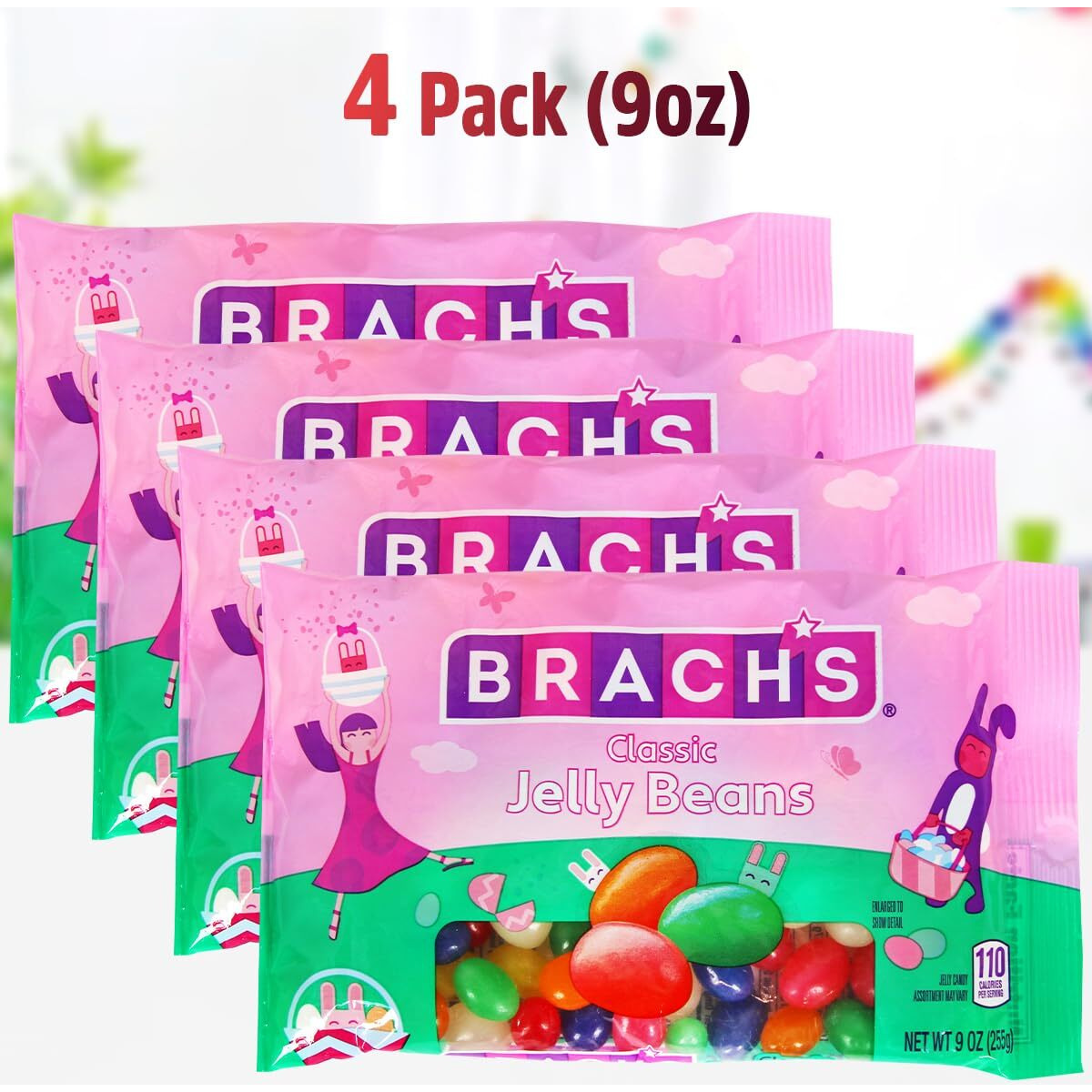 Brachsjelly Beans Candy Assorted Tantalizing Flavors For Kids And Adults, Individually Wrapped Colorful Vibrant Candy Jelly Beans For Treats, And Events, 4-Pack, 9Oz