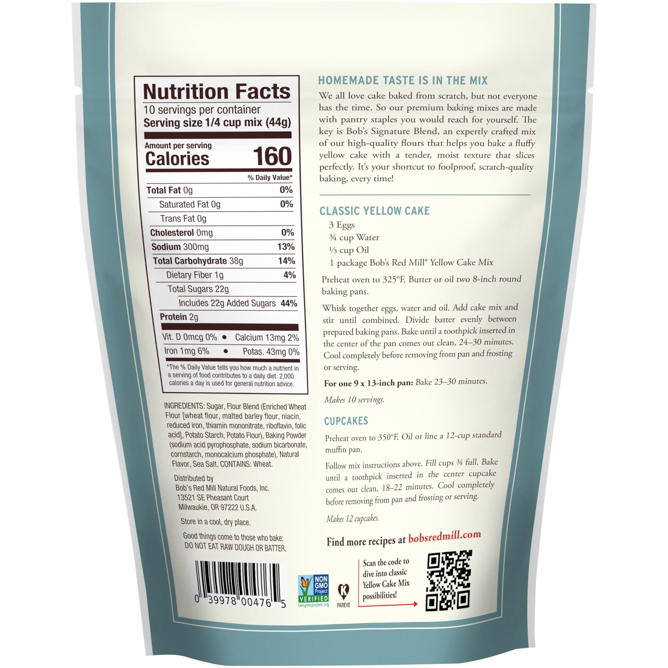 Bob's Red Mill Signature Classic Yellow Cake Mix - 15.5 Ounce Bag (Pack Of 4), Simple Clean Ingredients, Homemade Taste, Non-Gmo