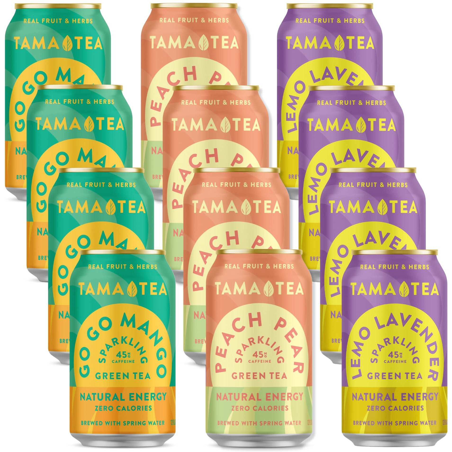 Sparkling Green Tea Variety Pack By Tama Tea - Made With Real Fruit & Herbs - Zero Sugar, Zero Calories, Non-Gmo - Naturally Energizing Green Tea High In Antioxidants & Nootropics - Pack Of 12