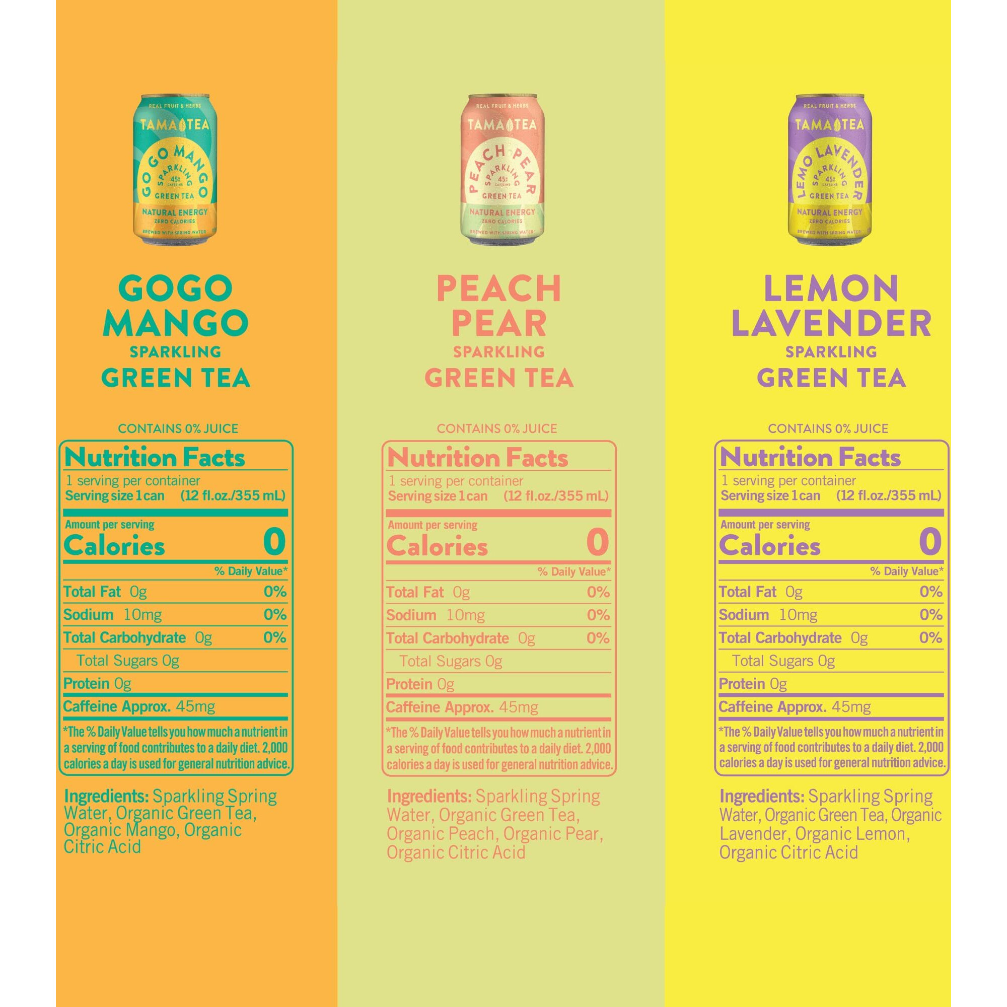 Sparkling Green Tea Variety Pack By Tama Tea - Made With Real Fruit & Herbs - Zero Sugar, Zero Calories, Non-Gmo - Naturally Energizing Green Tea High In Antioxidants & Nootropics - Pack Of 12