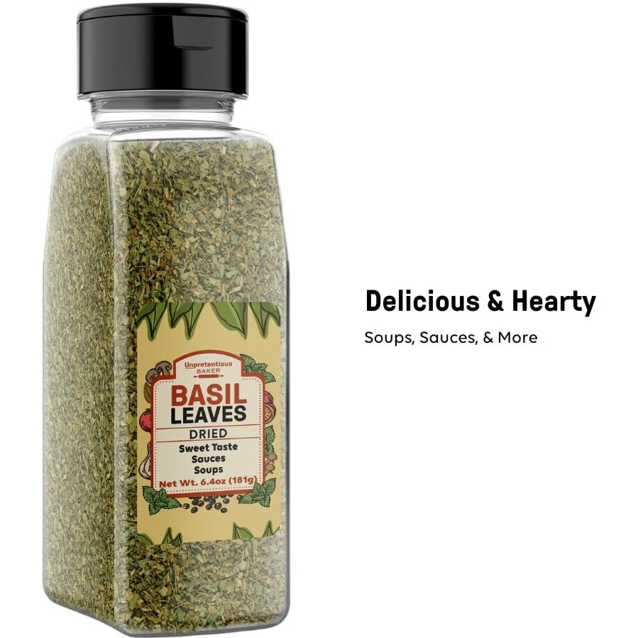 Unpretentious Basil Leaves, 6.4 Oz, Cut & Sifted, Sweet Flavor, Sauces & Soups