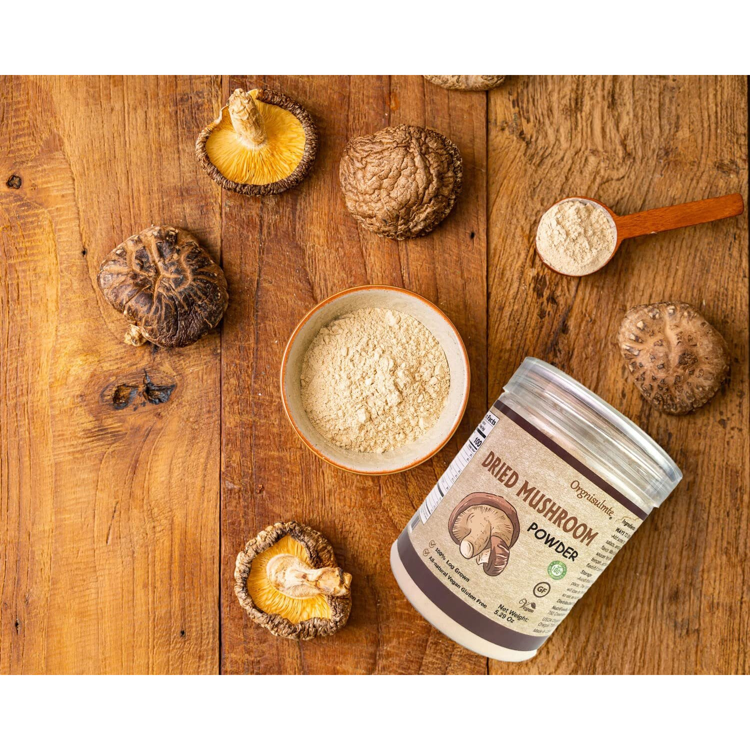 Orgnisulmte Dried Shiitake Mushrooms Powder No Additive All Natural Vegan And Gluten-Free 5.29 Oz(150G)