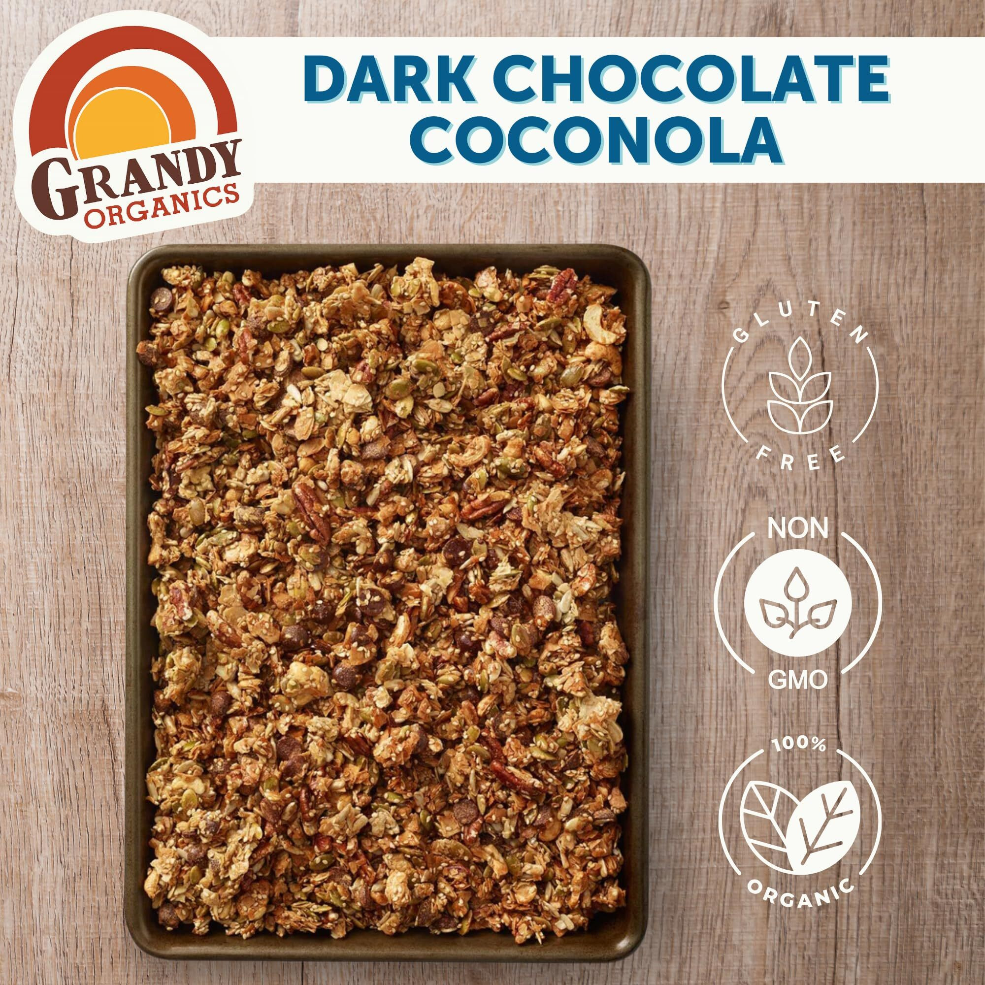 Grandy Organics Dark Chocolate Coconola Granola, Certified Organic Gluten Free Granola, Grain Free Granola, Chocolate Flavored Coconola, Kosher Certified, Paleo Friendly, 9Oz Each, Pack Of 3