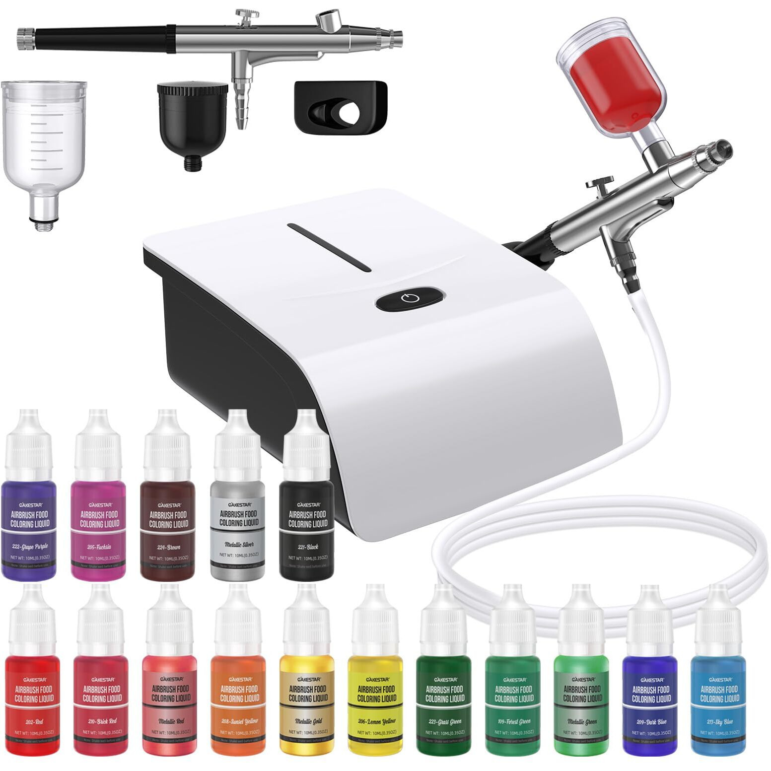 Cakestar Cake Airbrush Decorating Kit With Compressor, Cookie Airbrush With 12 Food Coloring Liquids And 4 Metallic, Food Airbrush Set For Dessert, Cupcakes Decorating