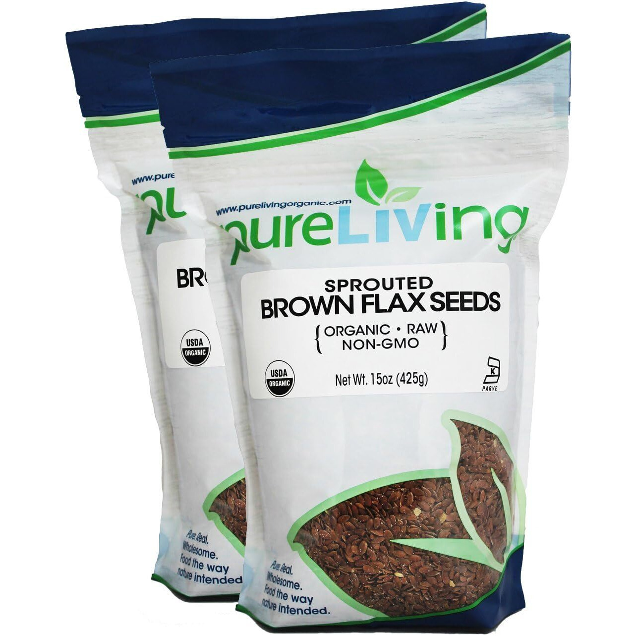 Pure Living Sprouted Brown Flax Seeds, 2 Packs -15 Ounce Each