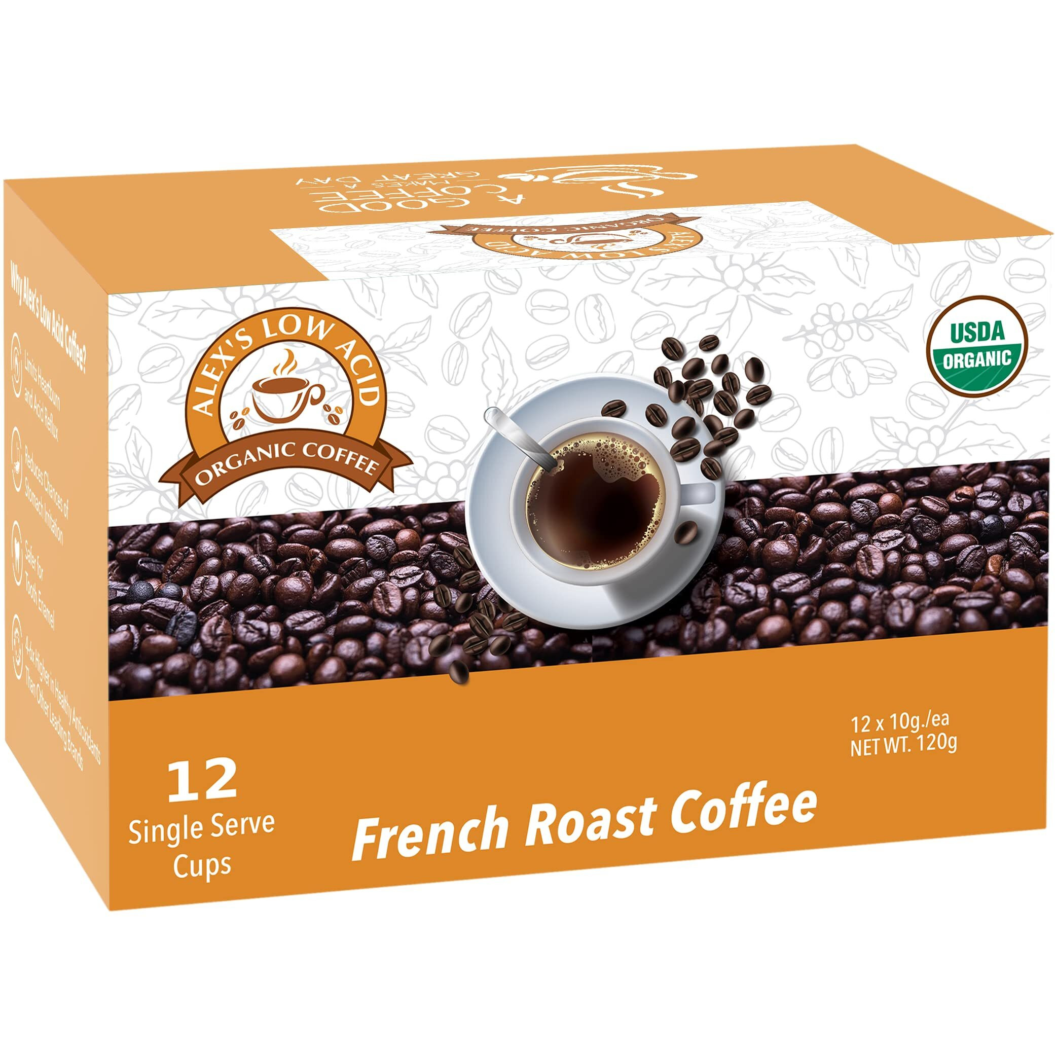 Alex's Low Acid Organic Coffee K-Cups (12 Servings) - French Roast