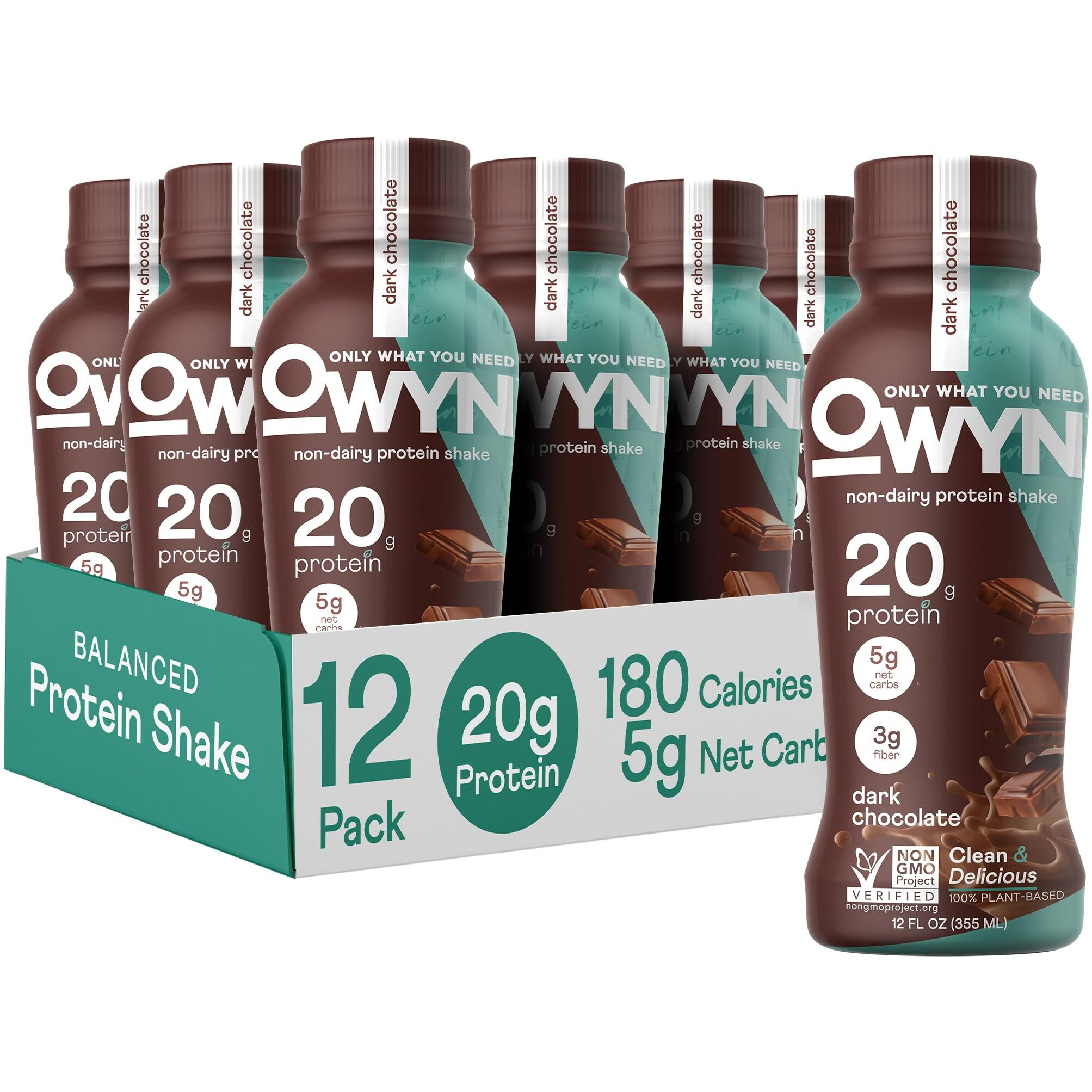 Owyn Plant Based Protein Shake From Organic Pumpkin Seed, Flax, Pea Blend, Prebiotic Supplement, Superfood Greens, All-In-One Nutrition, 20G Vegan Gluten & Soy-Free (Dark Chocolate, 12 Pack)