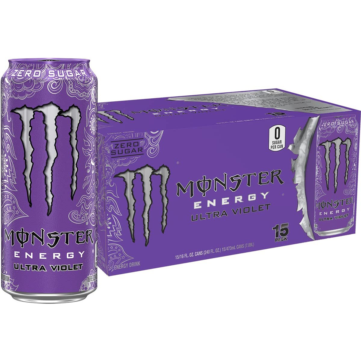Monster Energy Ultra Violet, Sugar Free Energy Drink, 16 Ounce (Pack Of 15)