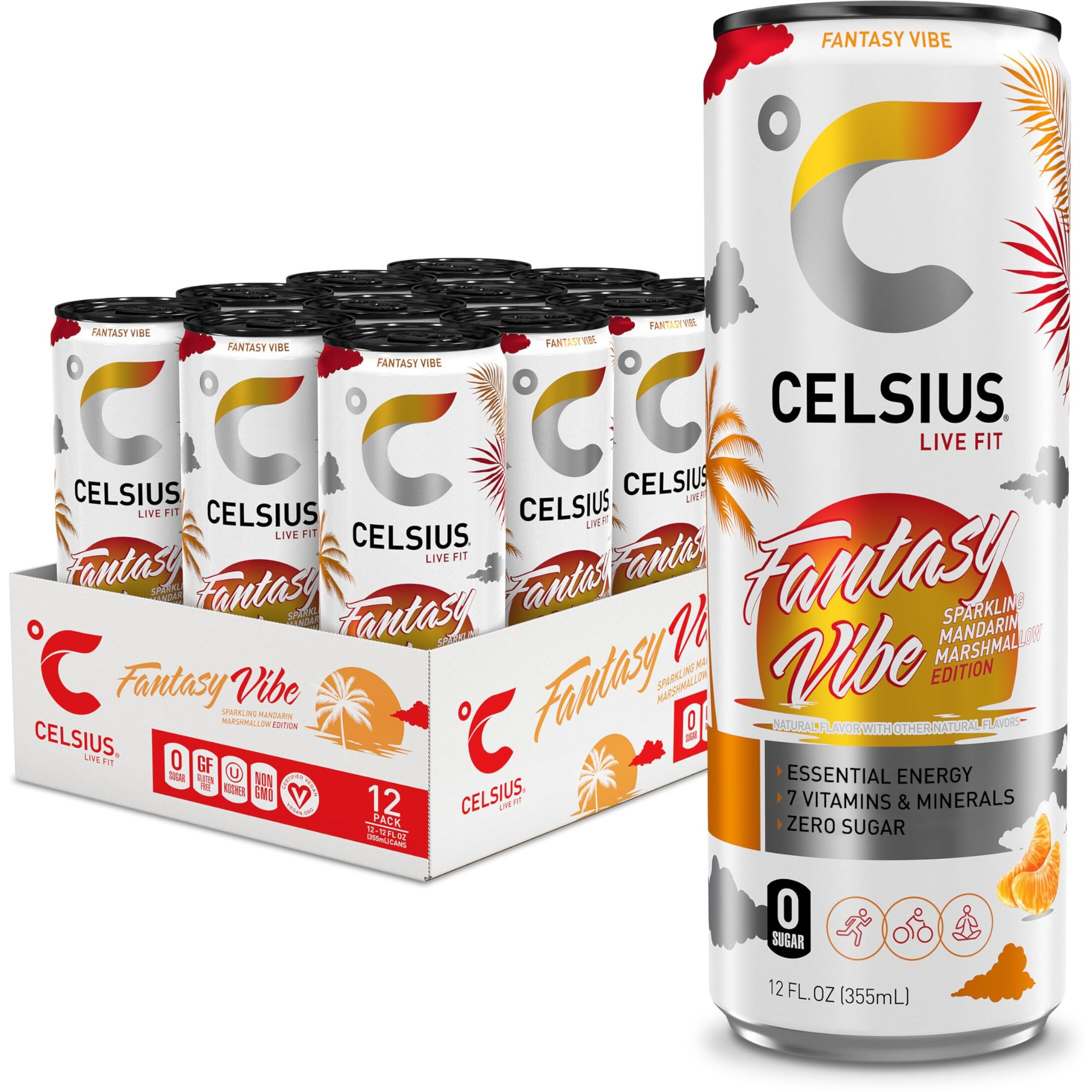 Celsius Sparkling Fantasy Vibe, Functional Essential Energy Drink, 12 Fl Oz (Pack Of 12)