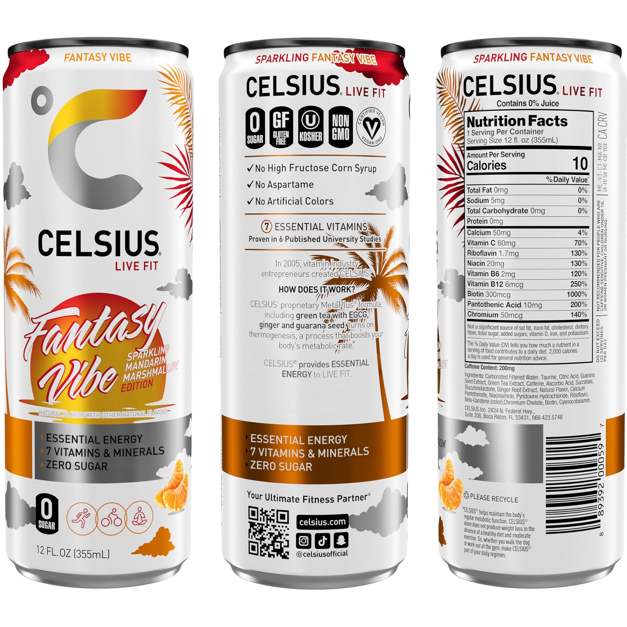 Celsius Sparkling Fantasy Vibe, Functional Essential Energy Drink, 12 Fl Oz (Pack Of 12)