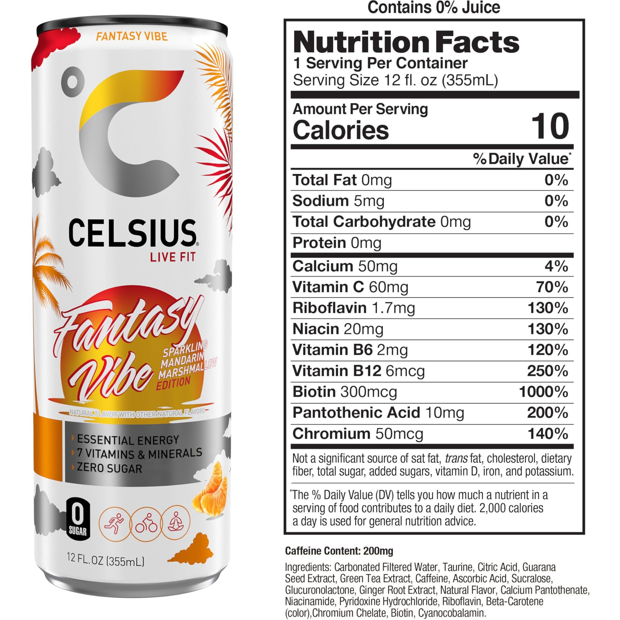 Celsius Sparkling Fantasy Vibe, Functional Essential Energy Drink, 12 Fl Oz (Pack Of 12)