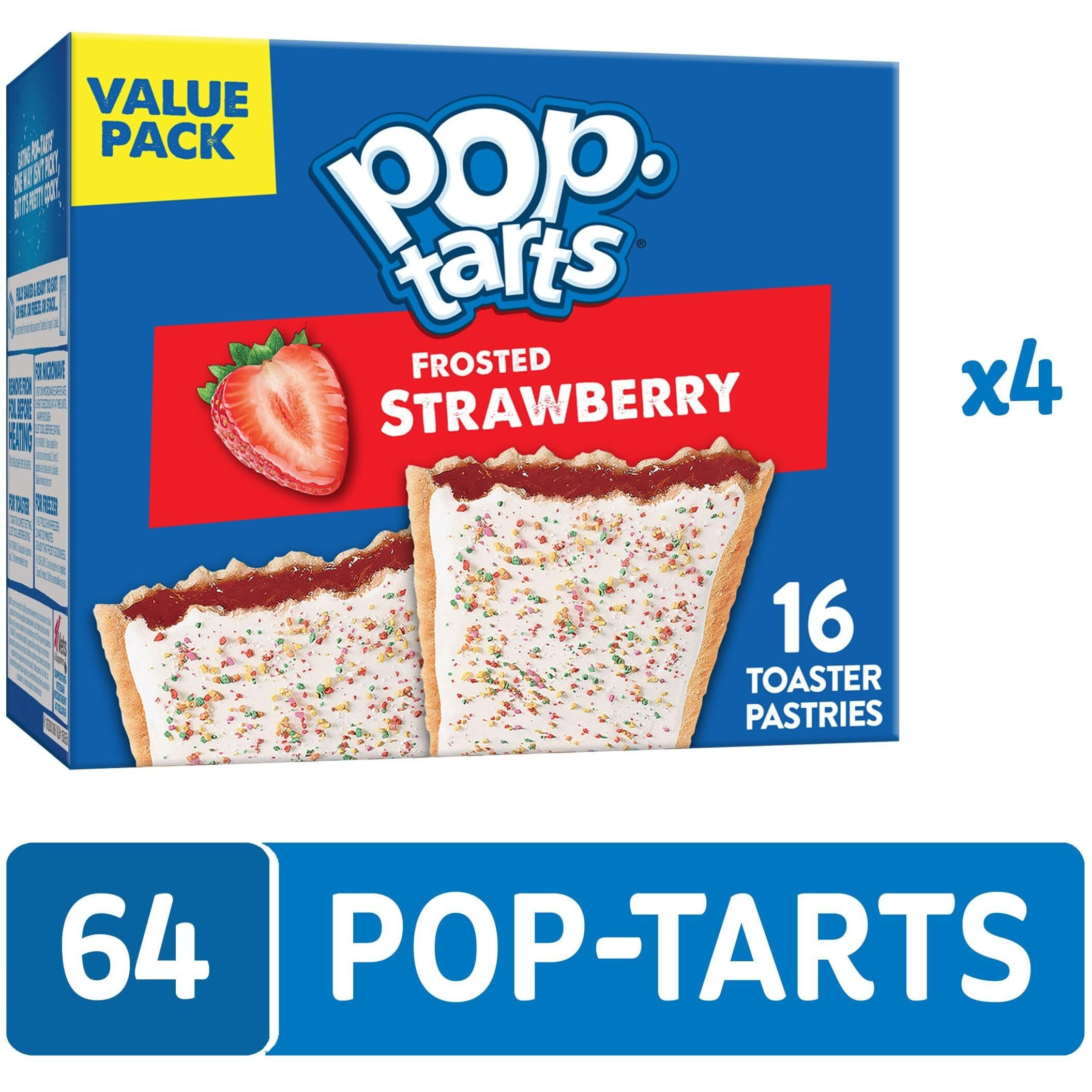 Pop-Tarts Toaster Pastries, Breakfast Foods, Kids Snacks, Value Pack, Frosted Strawberry (64 Pop-Tarts)